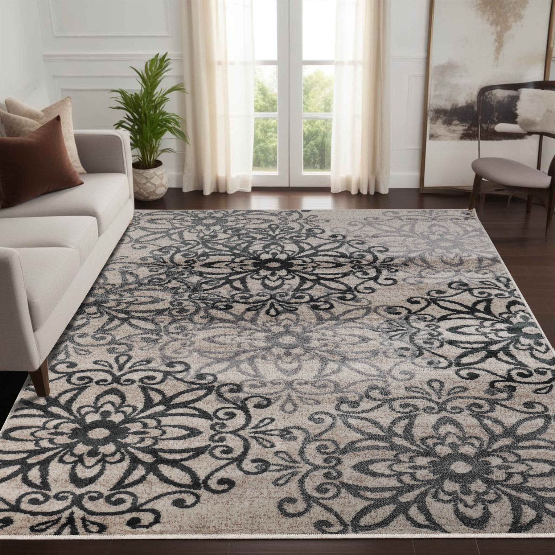 Leigh Traditional Floral Scroll Indoor Area Rug or Runner Rug Or Door Mat