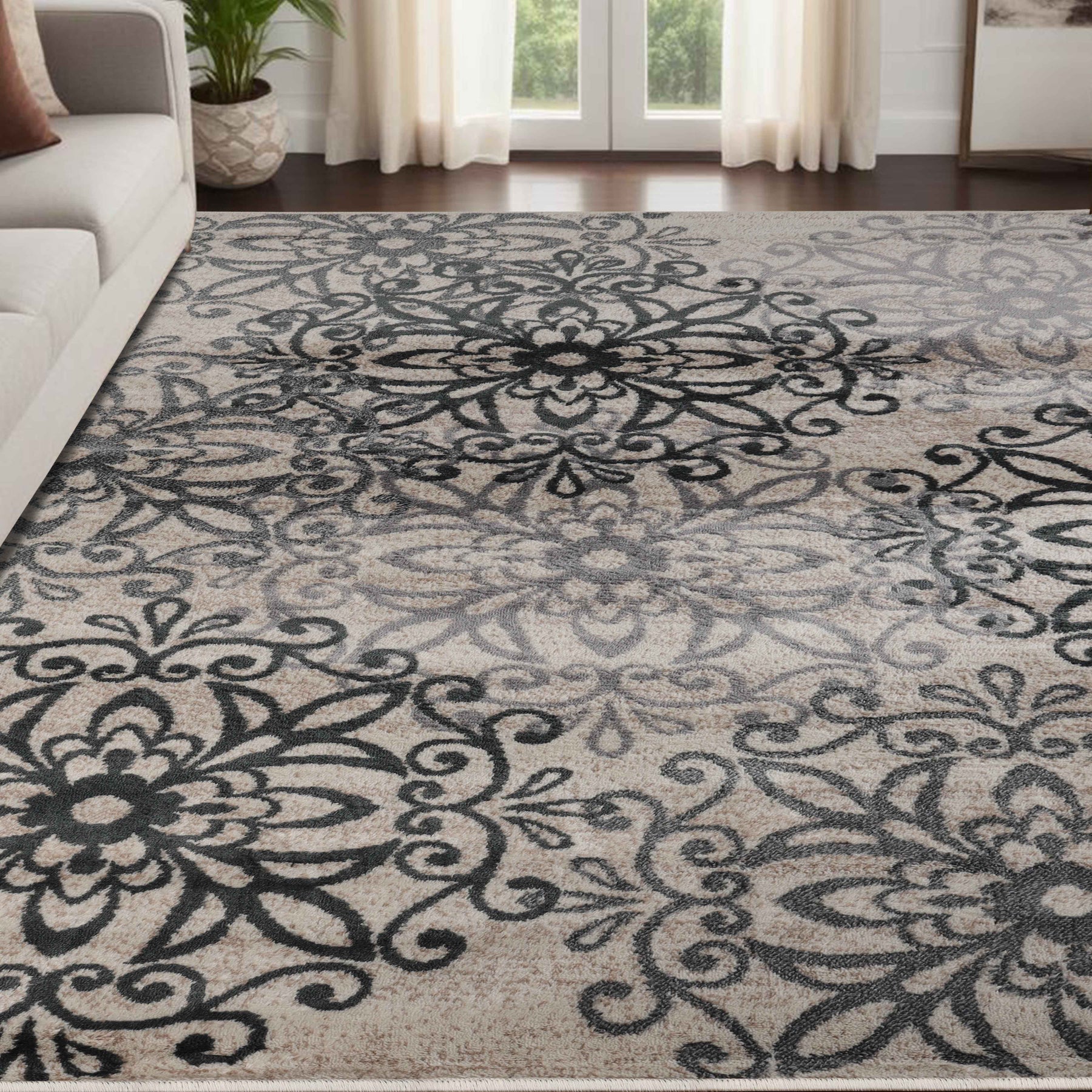 Leigh Traditional Floral Scroll Indoor Area Rug or Runner Rug Or Door Mat