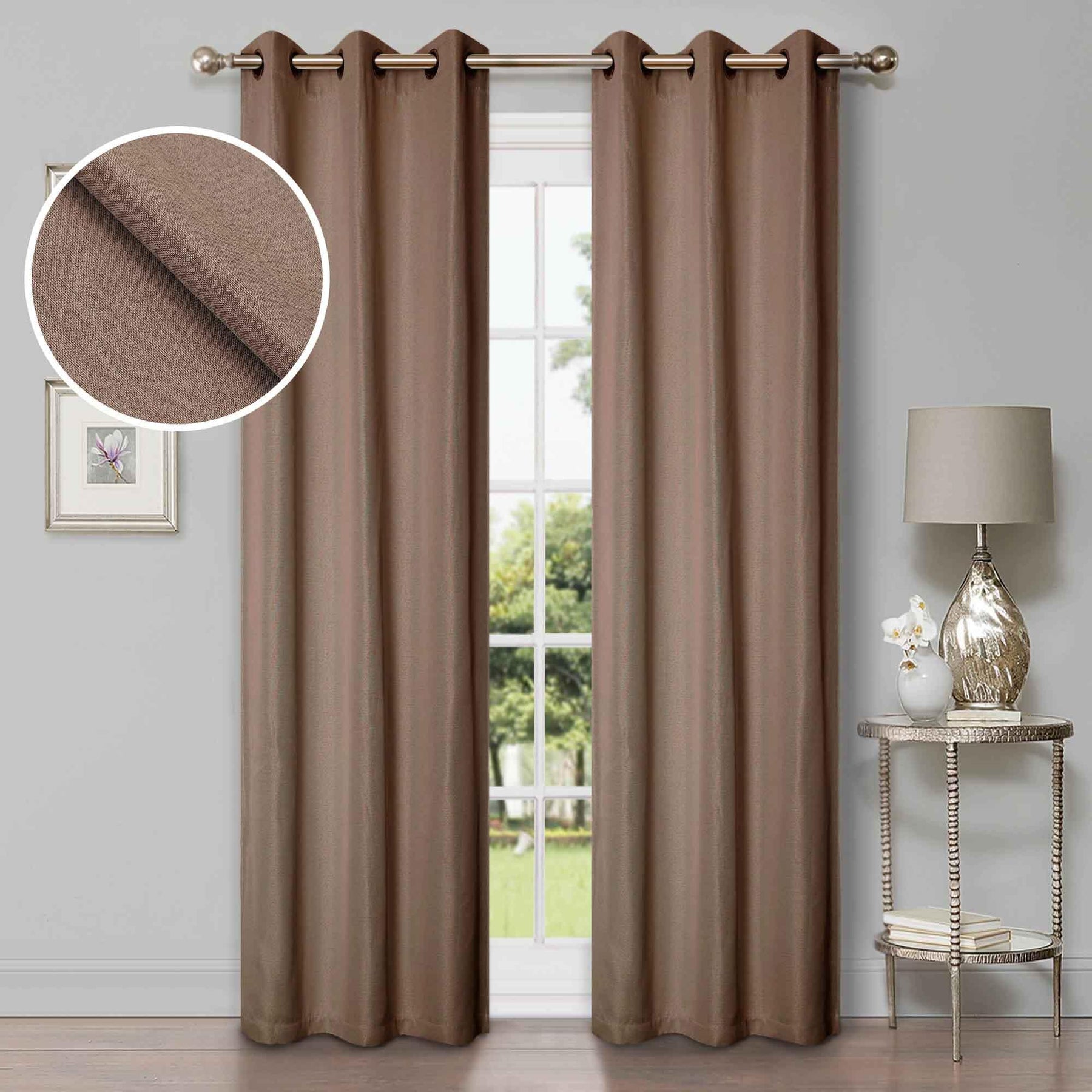 Linen Pattern Washable Room Darkening Blackout Curtain Set 42" - 8 Pieces