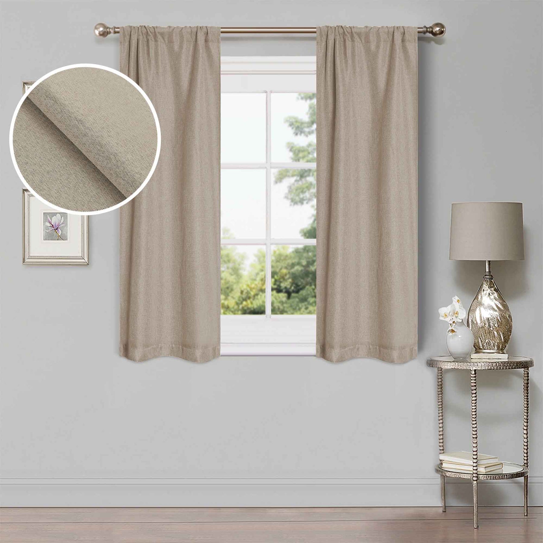 Linen Pattern Washable Room Darkening Blackout Curtains Set 26" - 8 Pieces