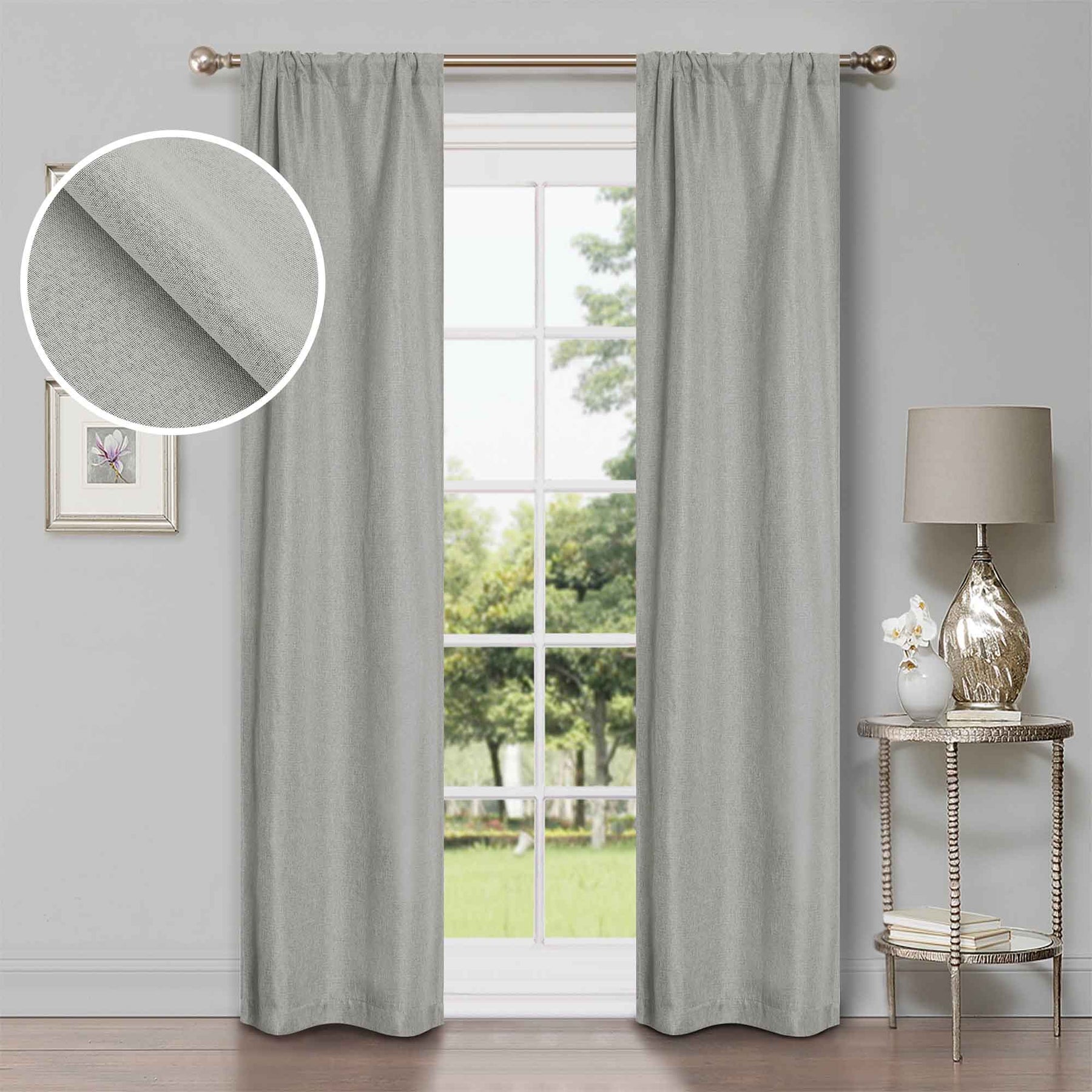 Linen Pattern Washable Room Darkening Blackout Curtains Set 26" - 8 Pieces