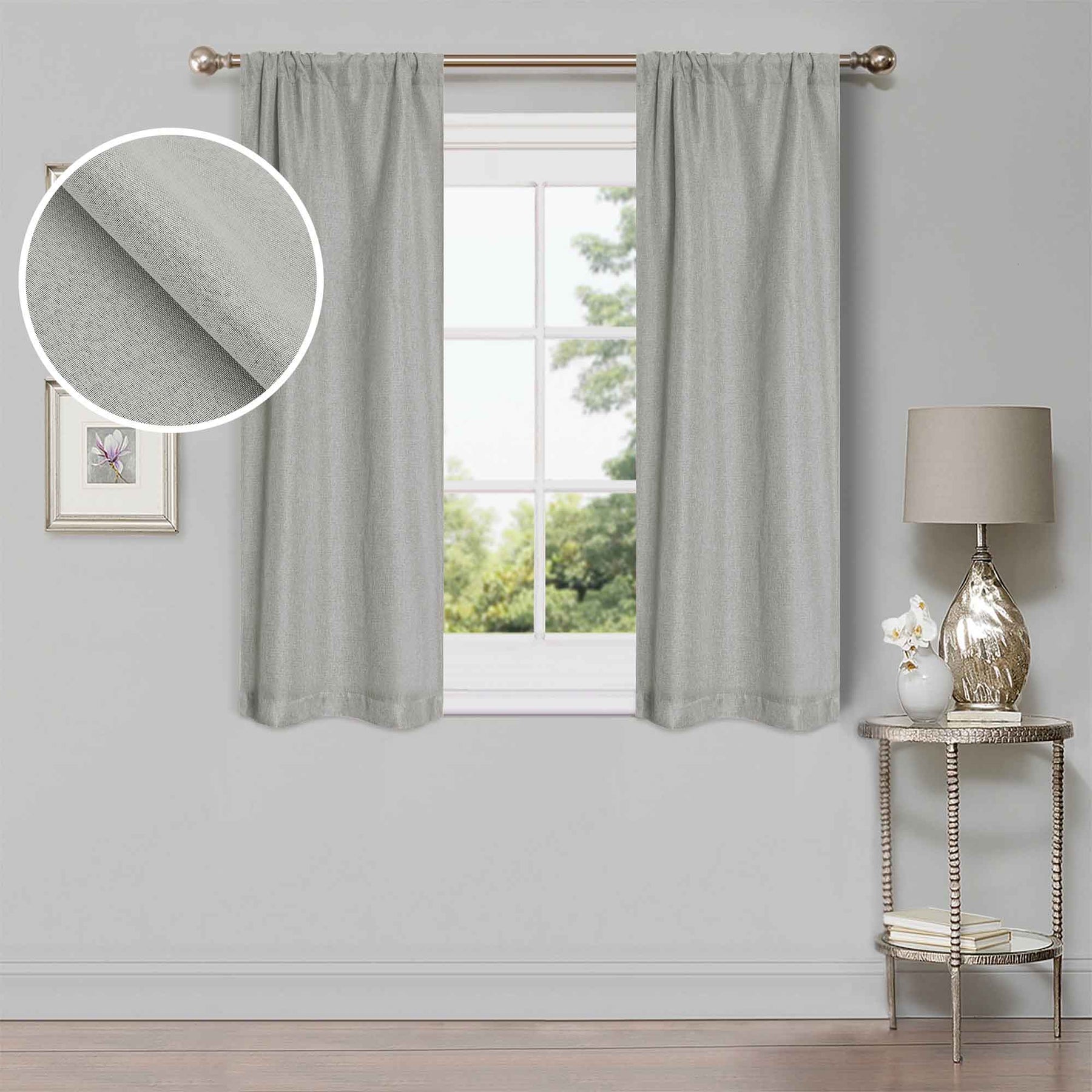 Linen Pattern Washable Room Darkening Blackout Curtains Set 26" - 8 Pieces