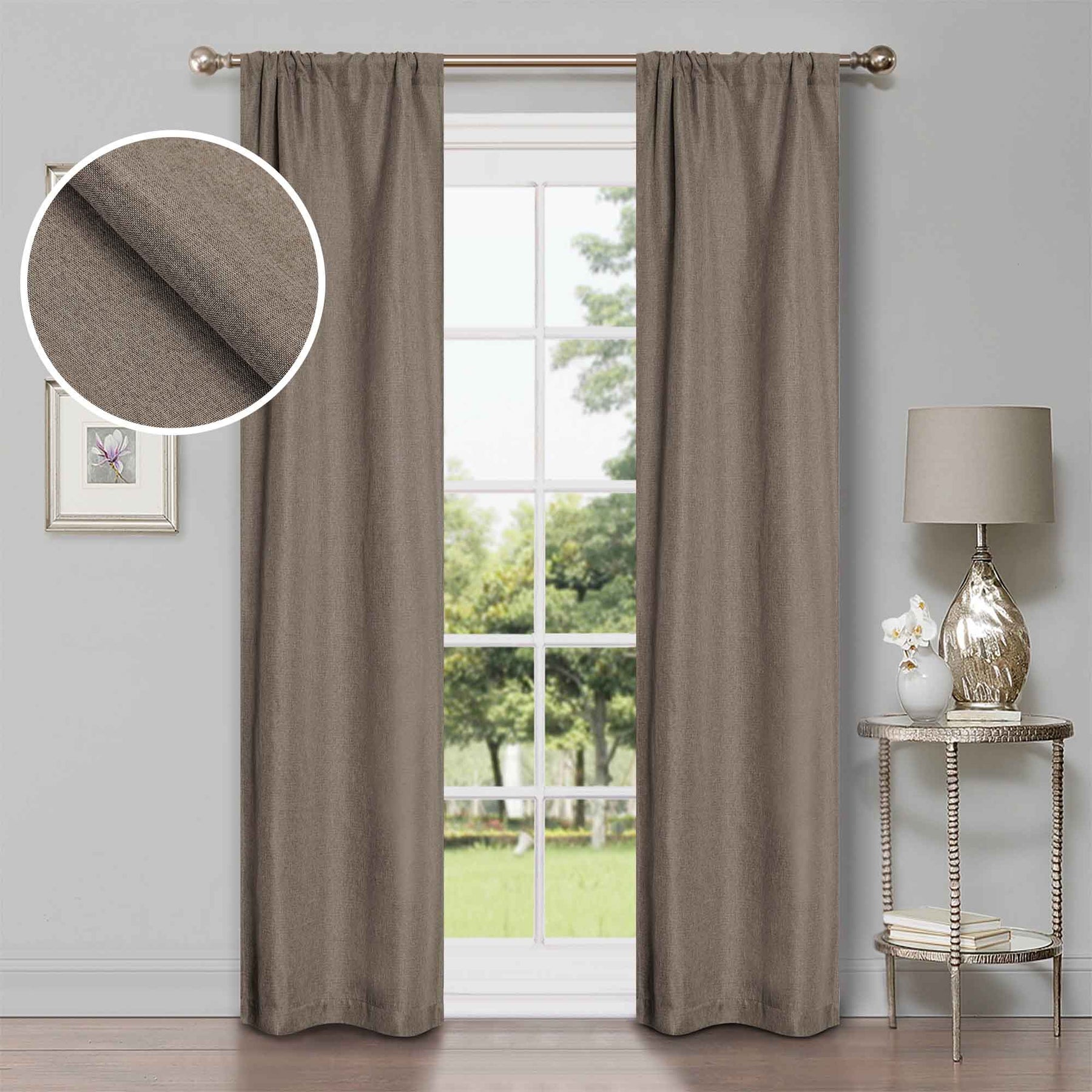 Linen Pattern Washable Room Darkening Blackout Curtains Set 26" - 8 Pieces