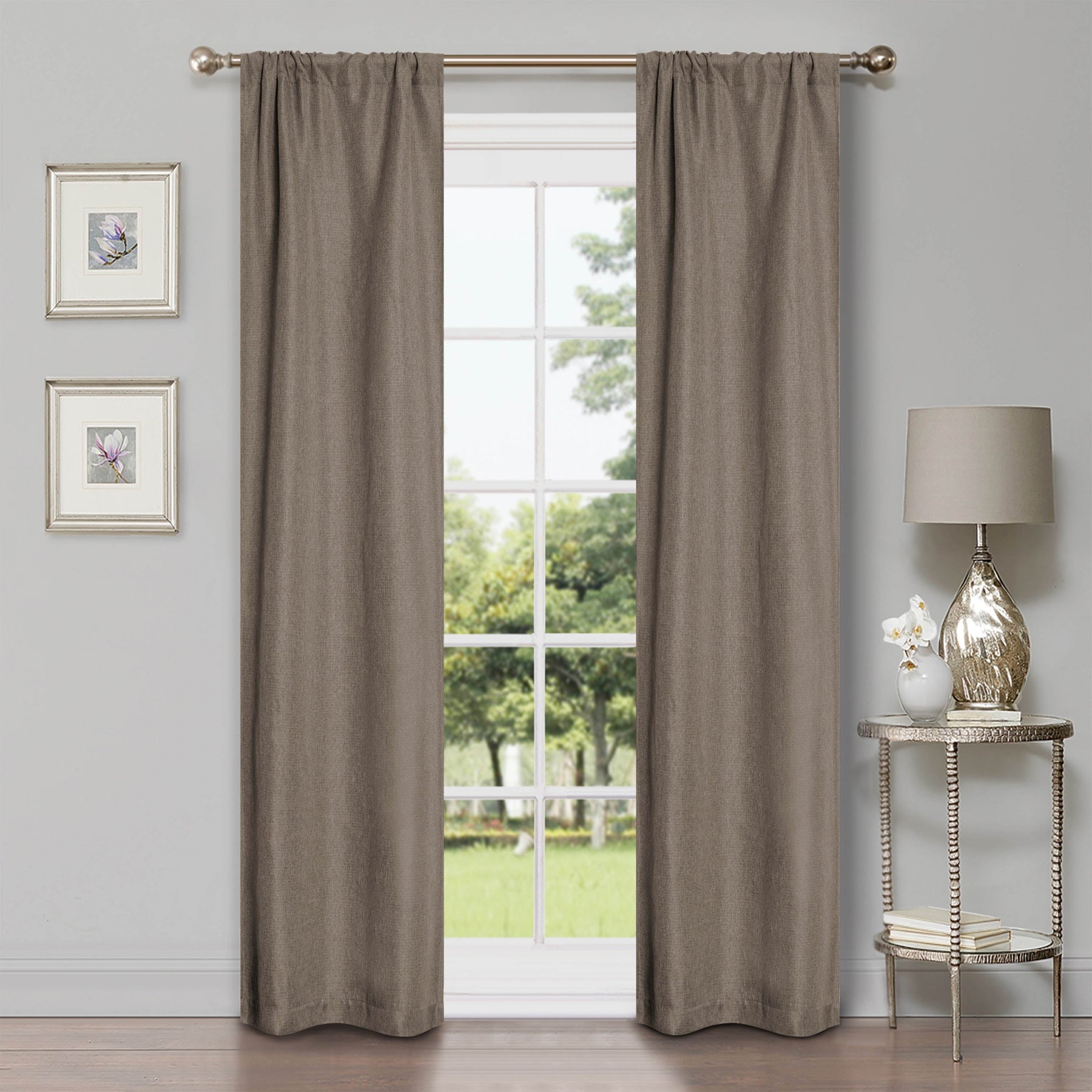 Linen Pattern Washable Room Darkening Blackout Curtains Set 26" - 8 Pieces