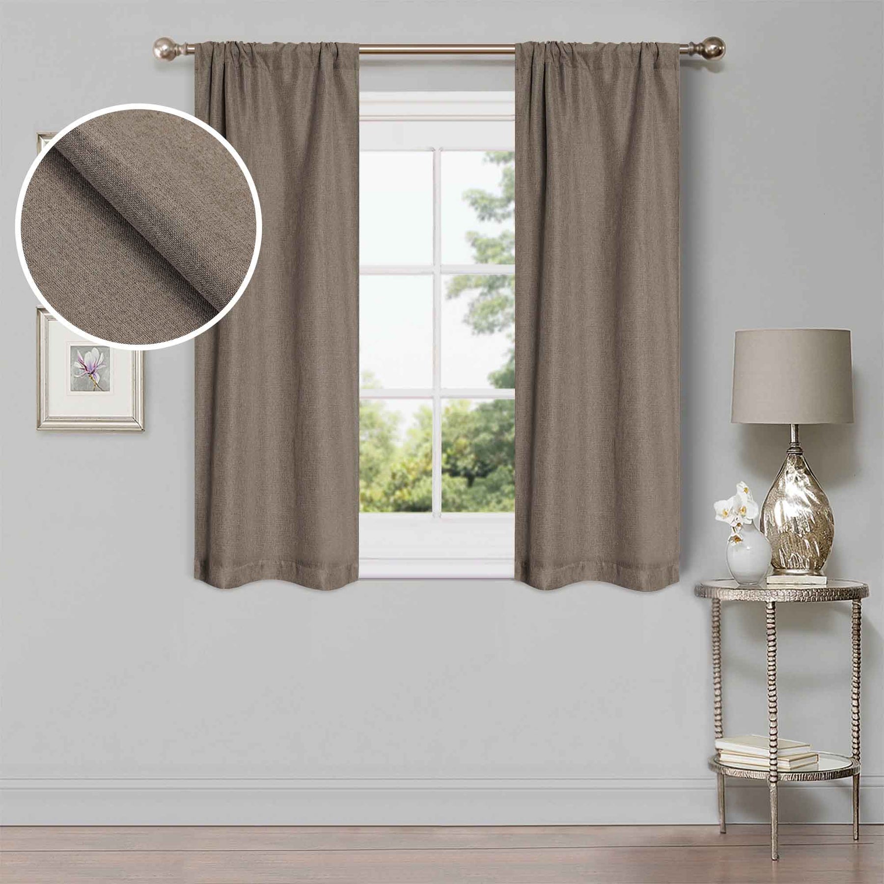 Linen Pattern Washable Room Darkening Blackout Curtains Set 26" - 8 Pieces