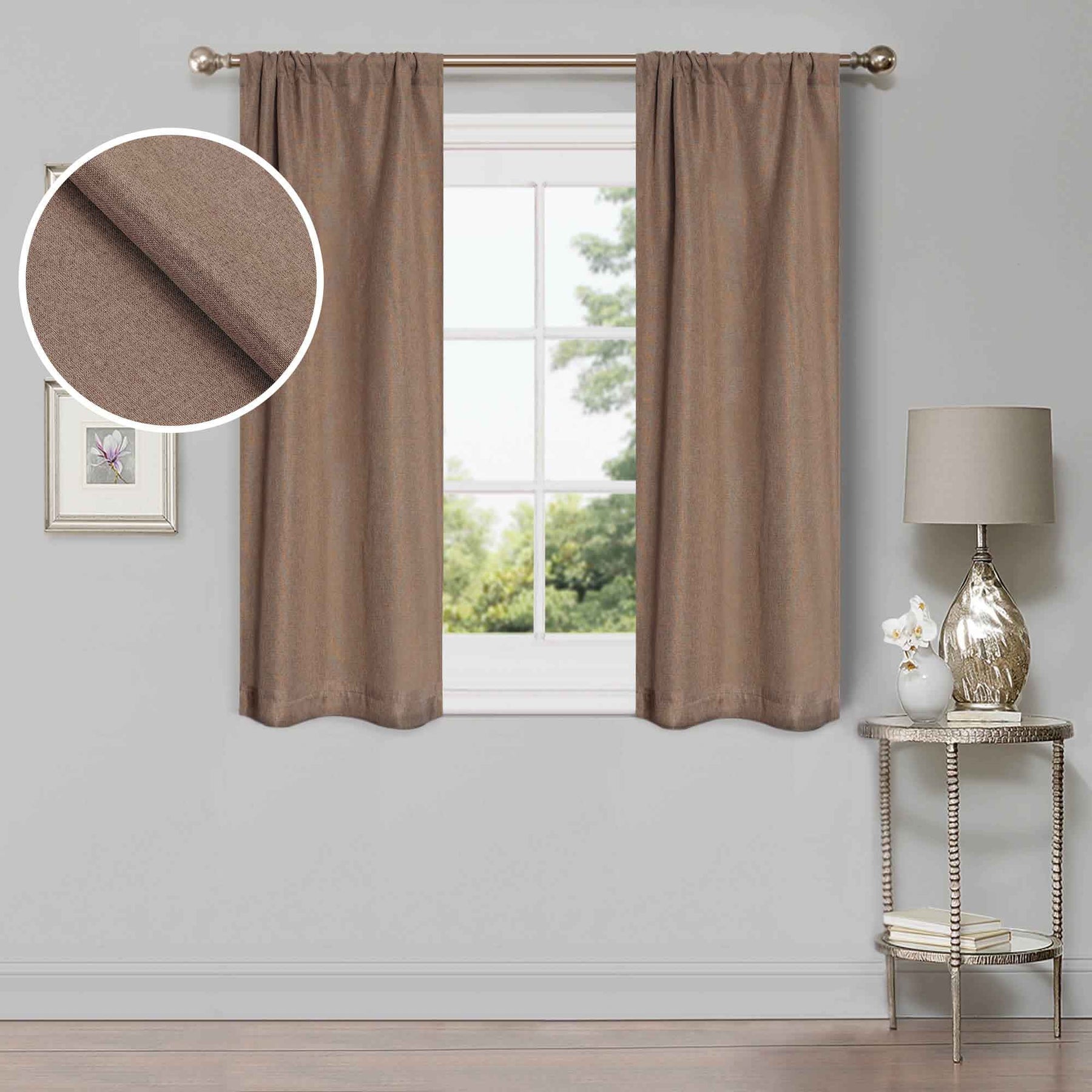 Linen Pattern Washable Room Darkening Blackout Curtains Set 26" - 8 Pieces