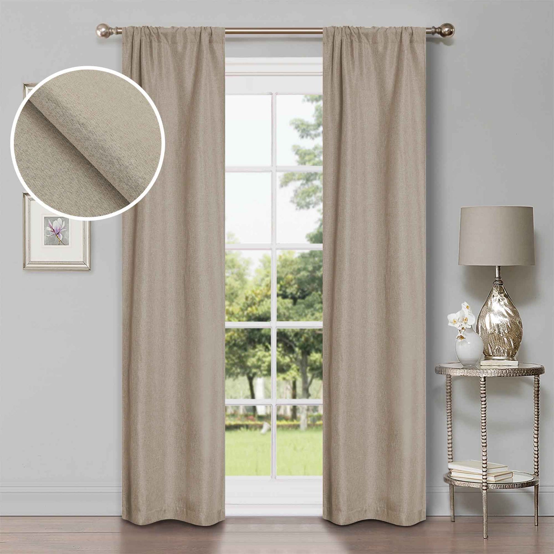 Linen Pattern Washable Room Darkening Blackout Curtains Set 26" - 8 Pieces