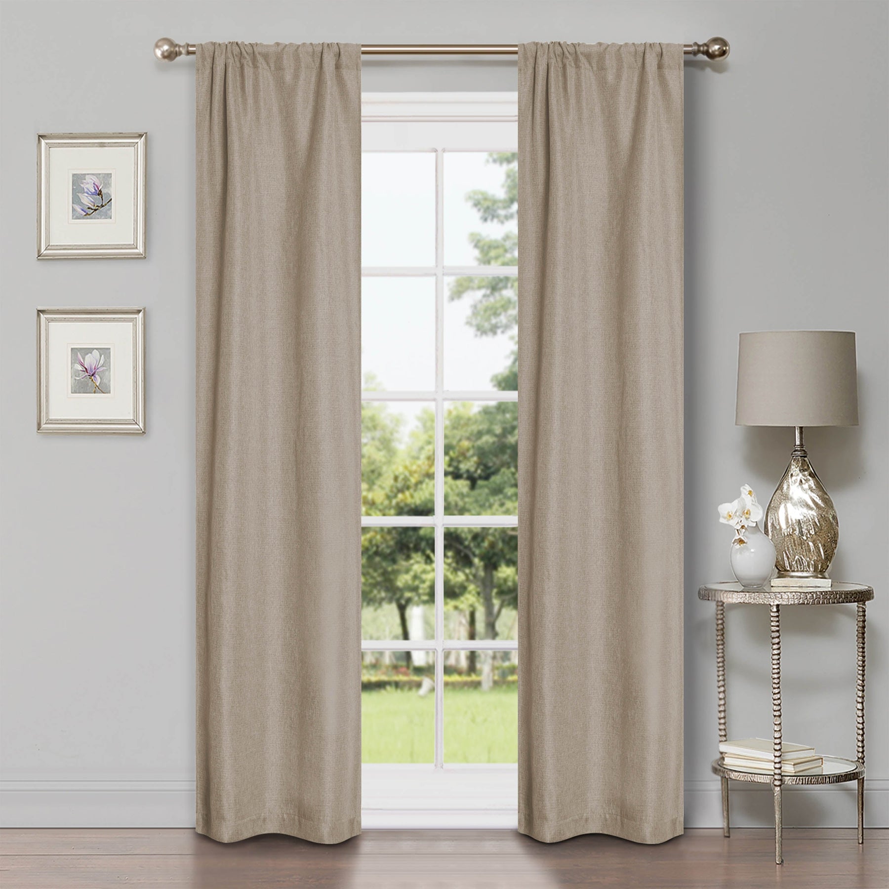 Linen Pattern Washable Room Darkening Blackout Curtains Set 26" - 8 Pieces