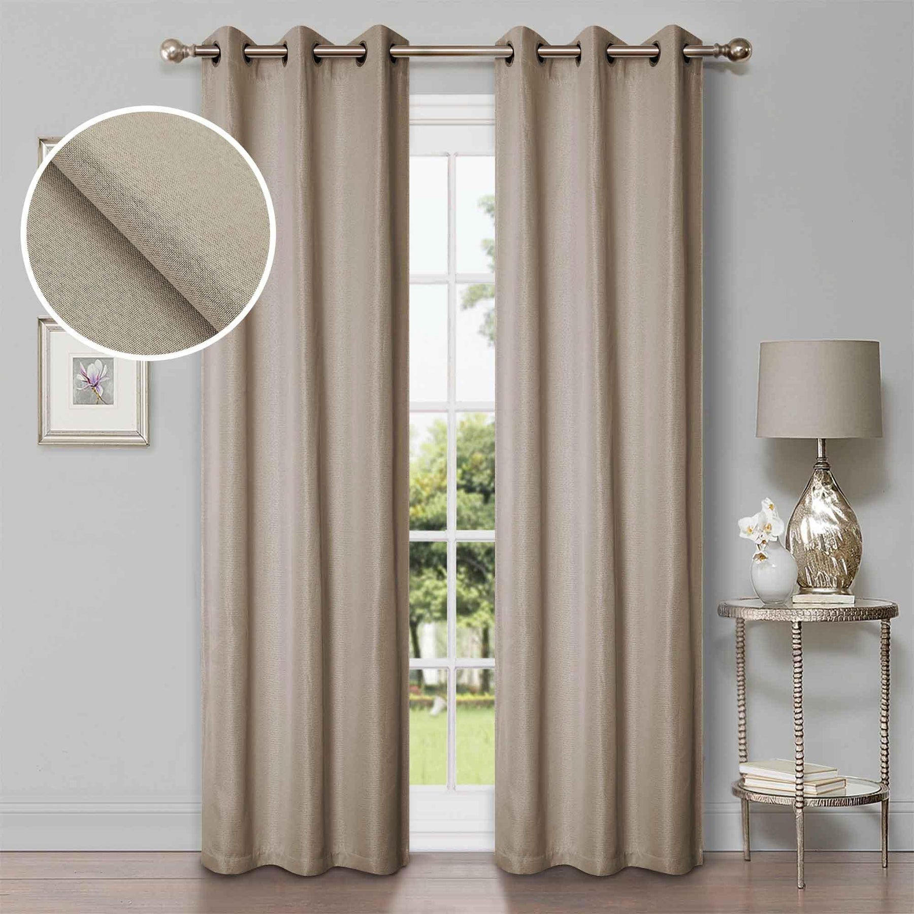 Linen Pattern Washable Room Darkening Blackout Curtain Set 42" - 8 Pieces