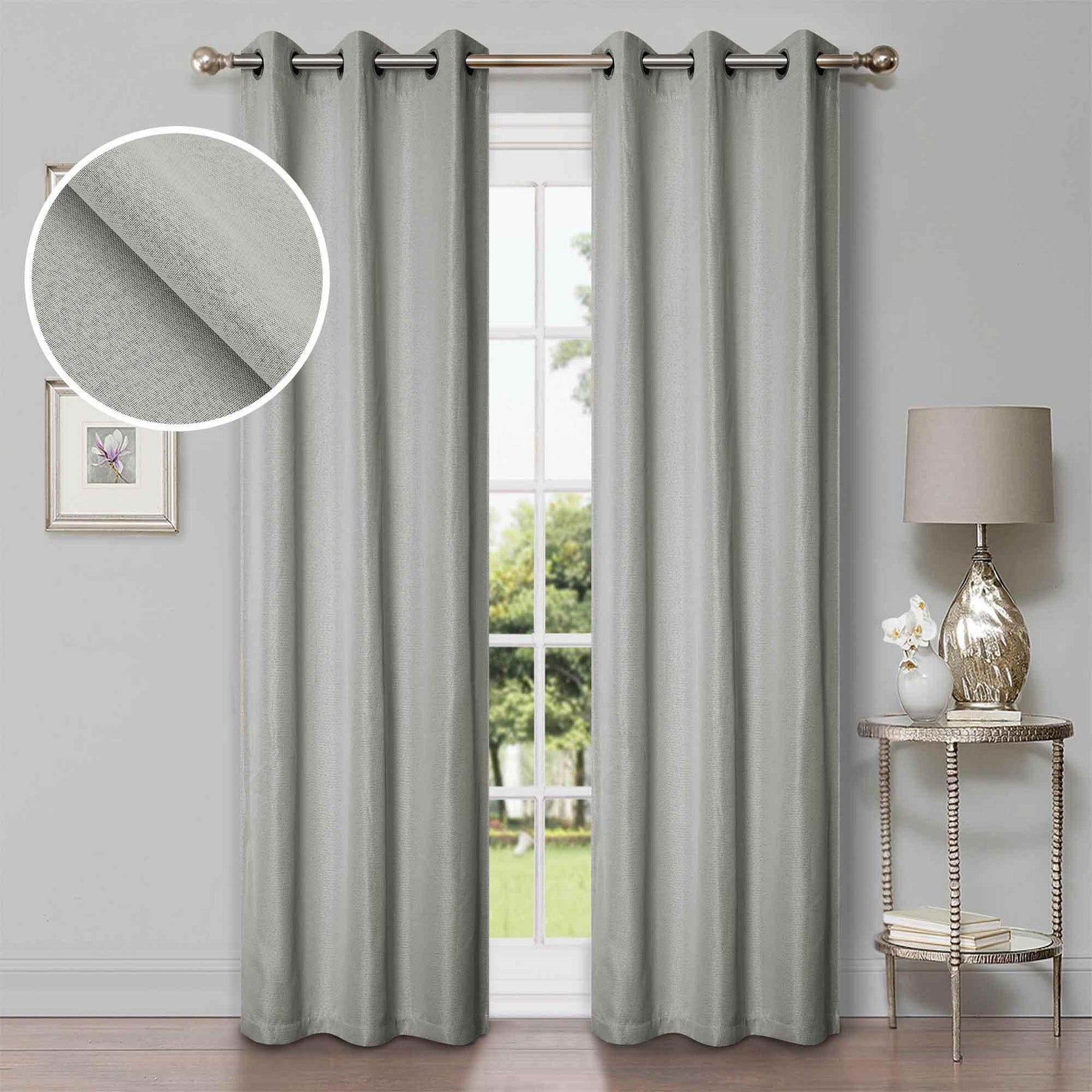 Linen Pattern Washable Room Darkening Blackout Curtain Set 42" - 8 Pieces