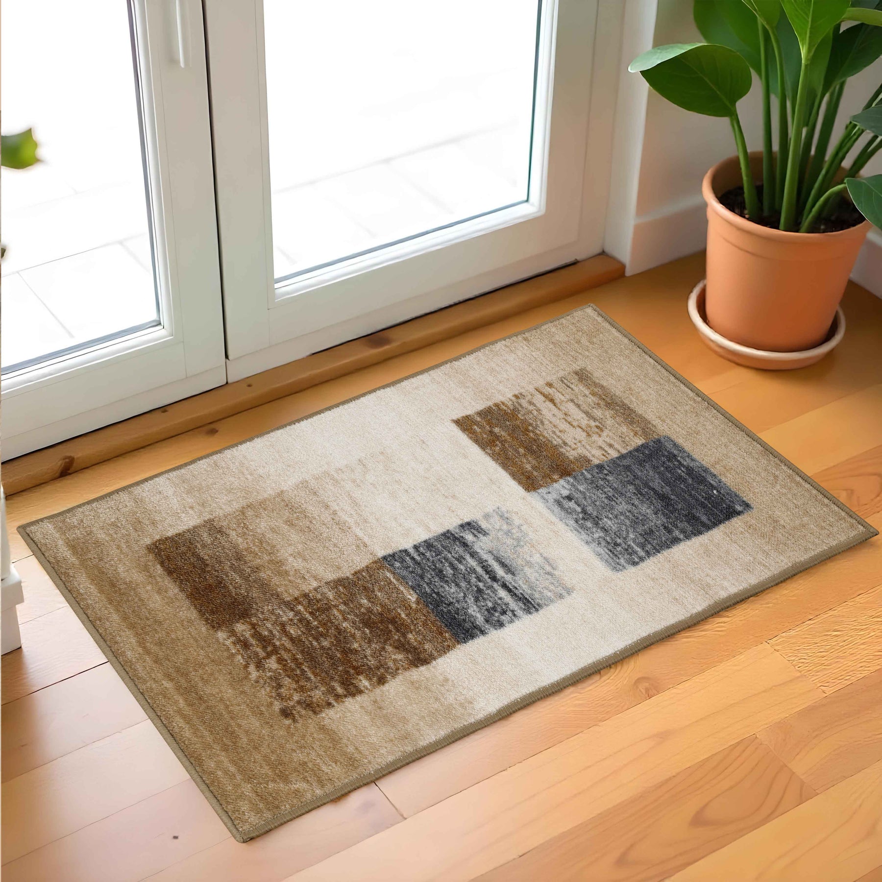 Lockwood Color Block Non-Slip Washable Indoor Area Rug or Runner