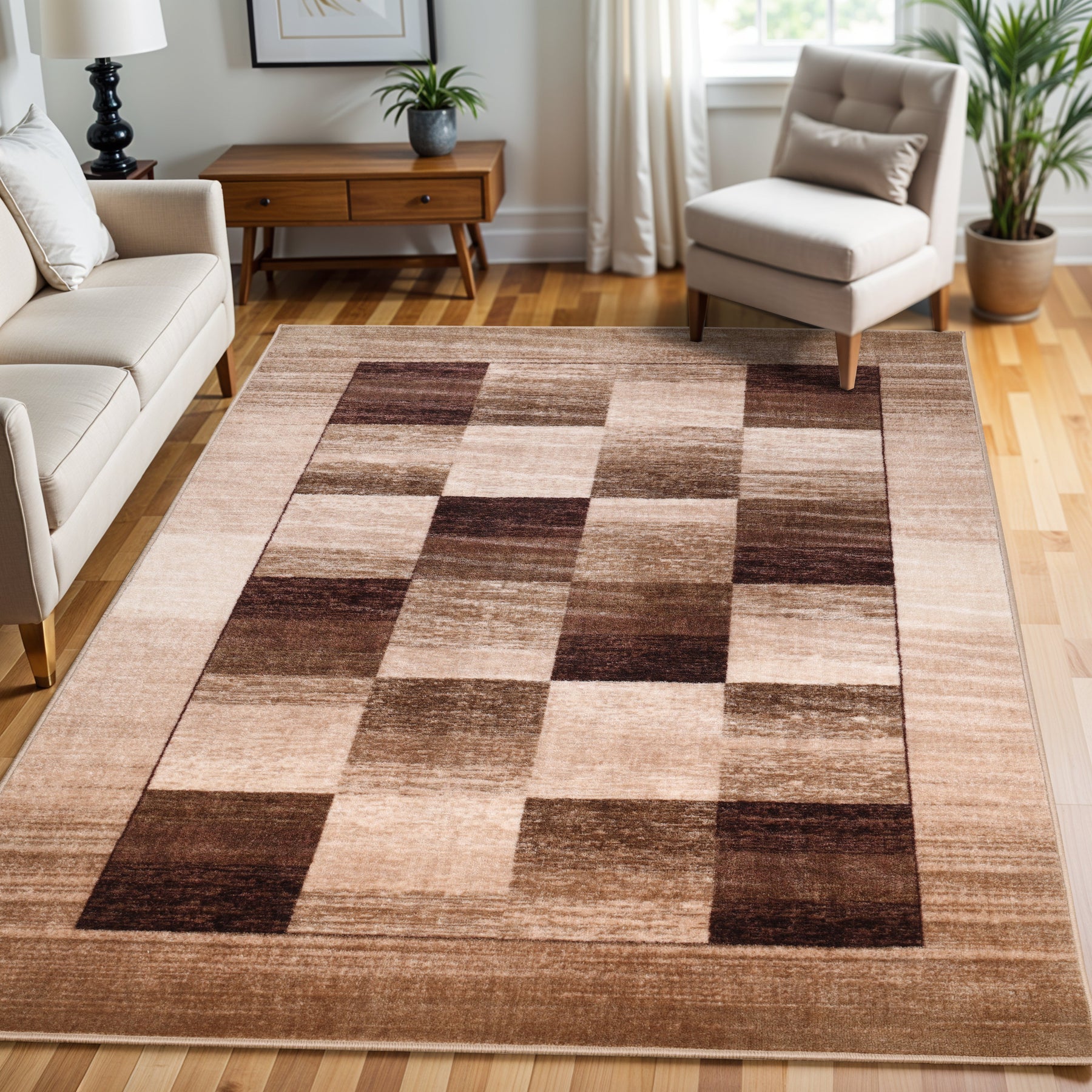 Lockwood Color Block Non-Slip Washable Indoor Area Rug or Runner