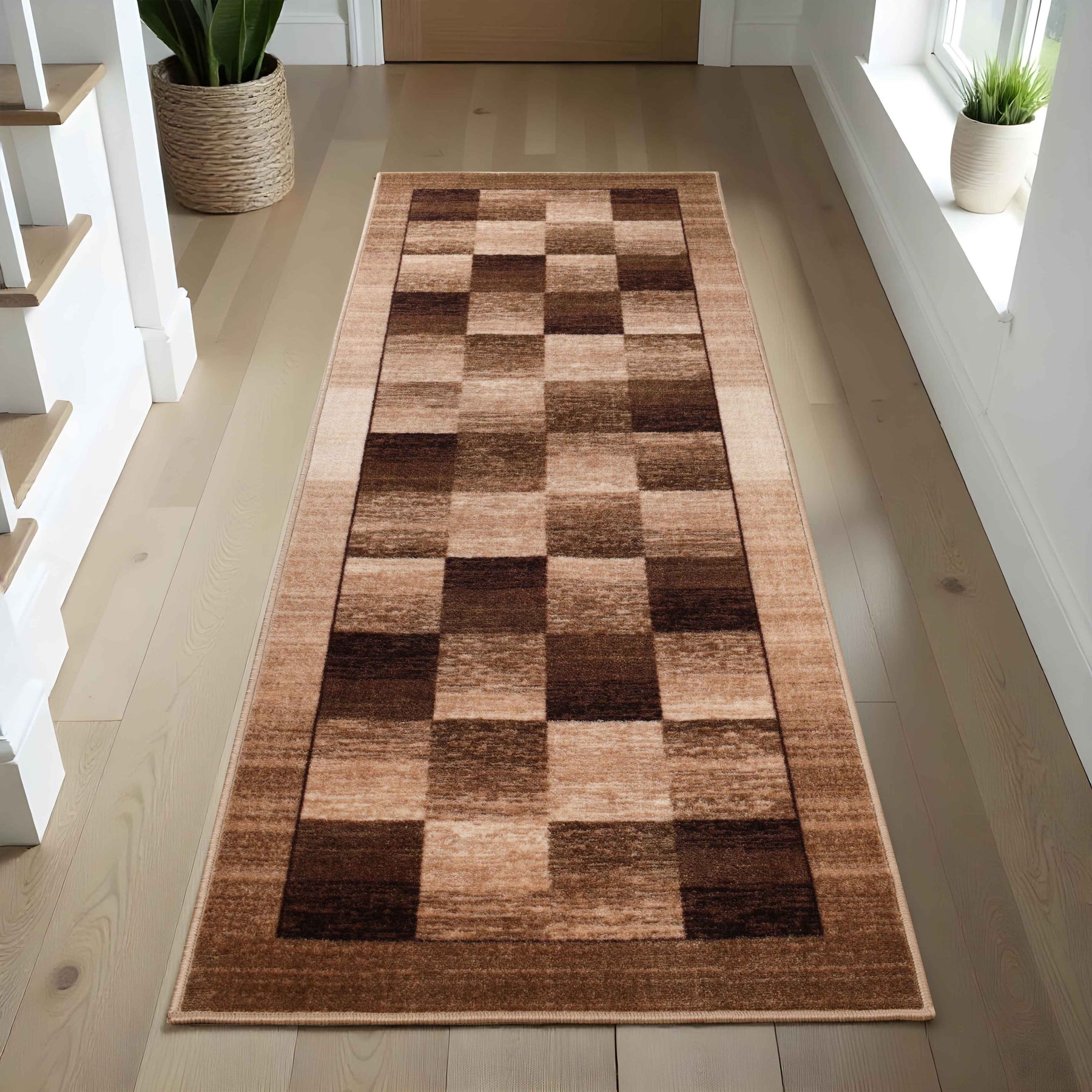 Lockwood Color Block Non-Slip Washable Indoor Area Rug or Runner