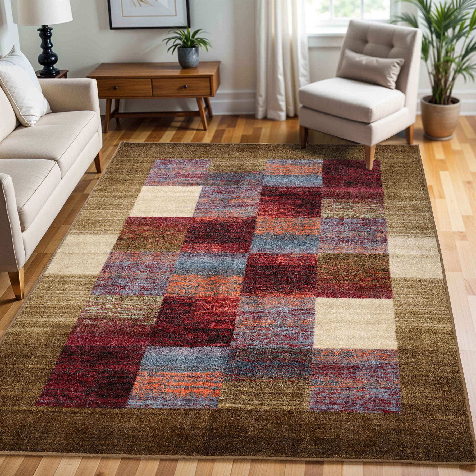 Lockwood Color Block Non-Slip Washable Indoor Area Rug or Runner