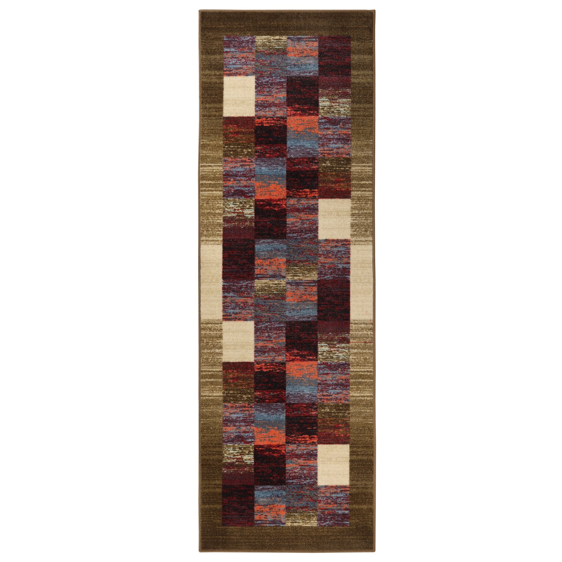 Lockwood Color Block Non-Slip Washable Indoor Area Rug or Runner