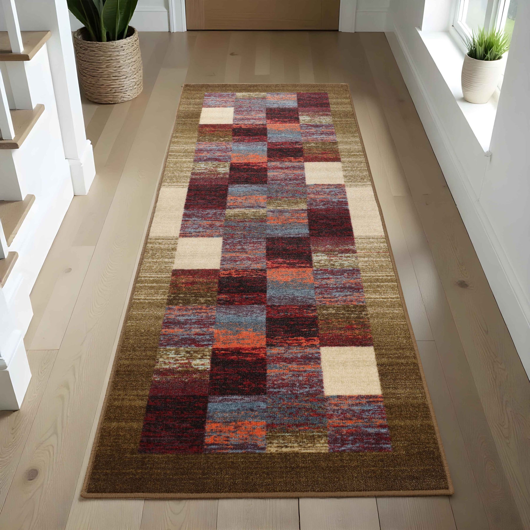 Lockwood Color Block Non-Slip Washable Indoor Area Rug or Runner