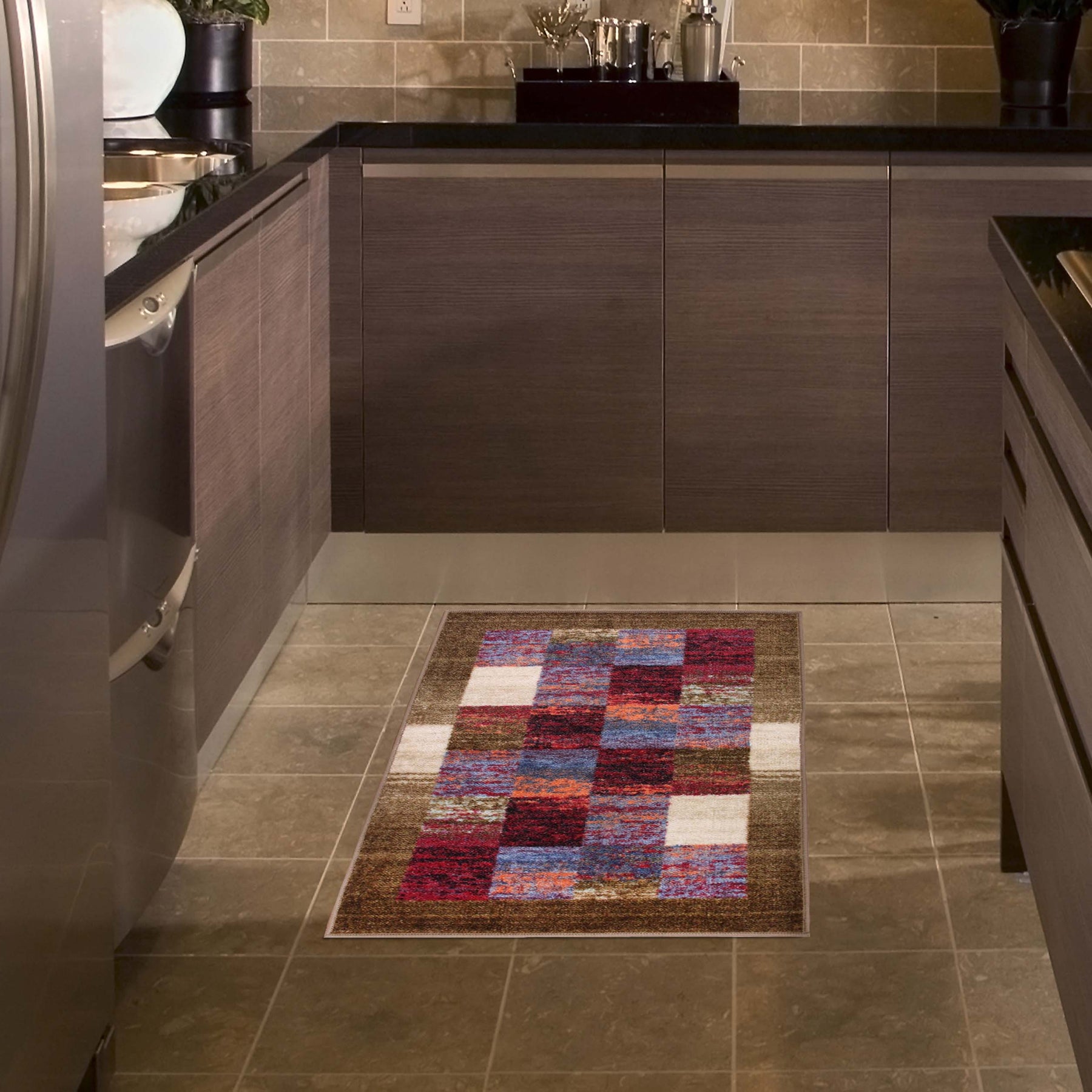 Lockwood Color Block Non-Slip Washable Indoor Area Rug or Runner