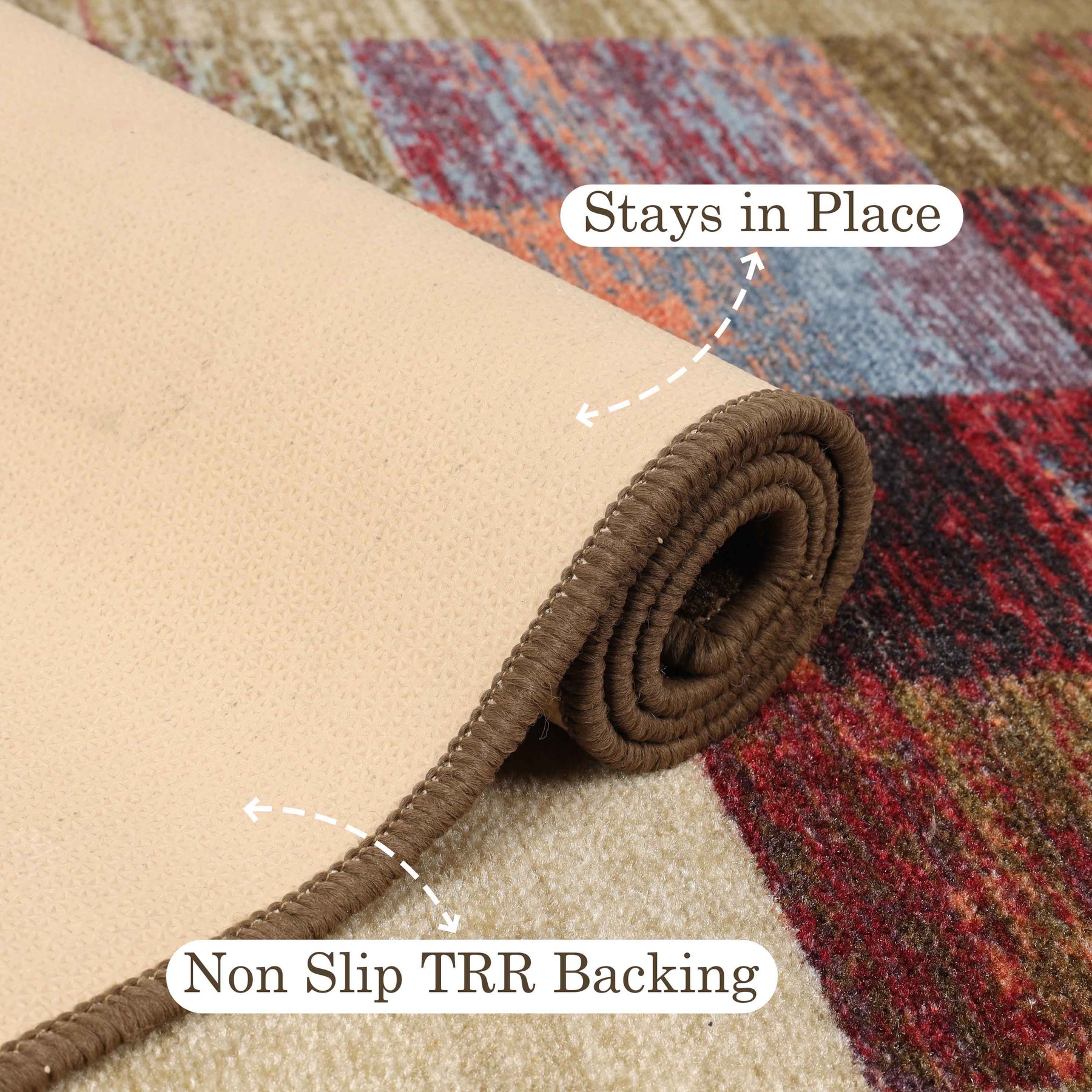Lockwood Color Block Non-Slip Washable Indoor Area Rug or Runner