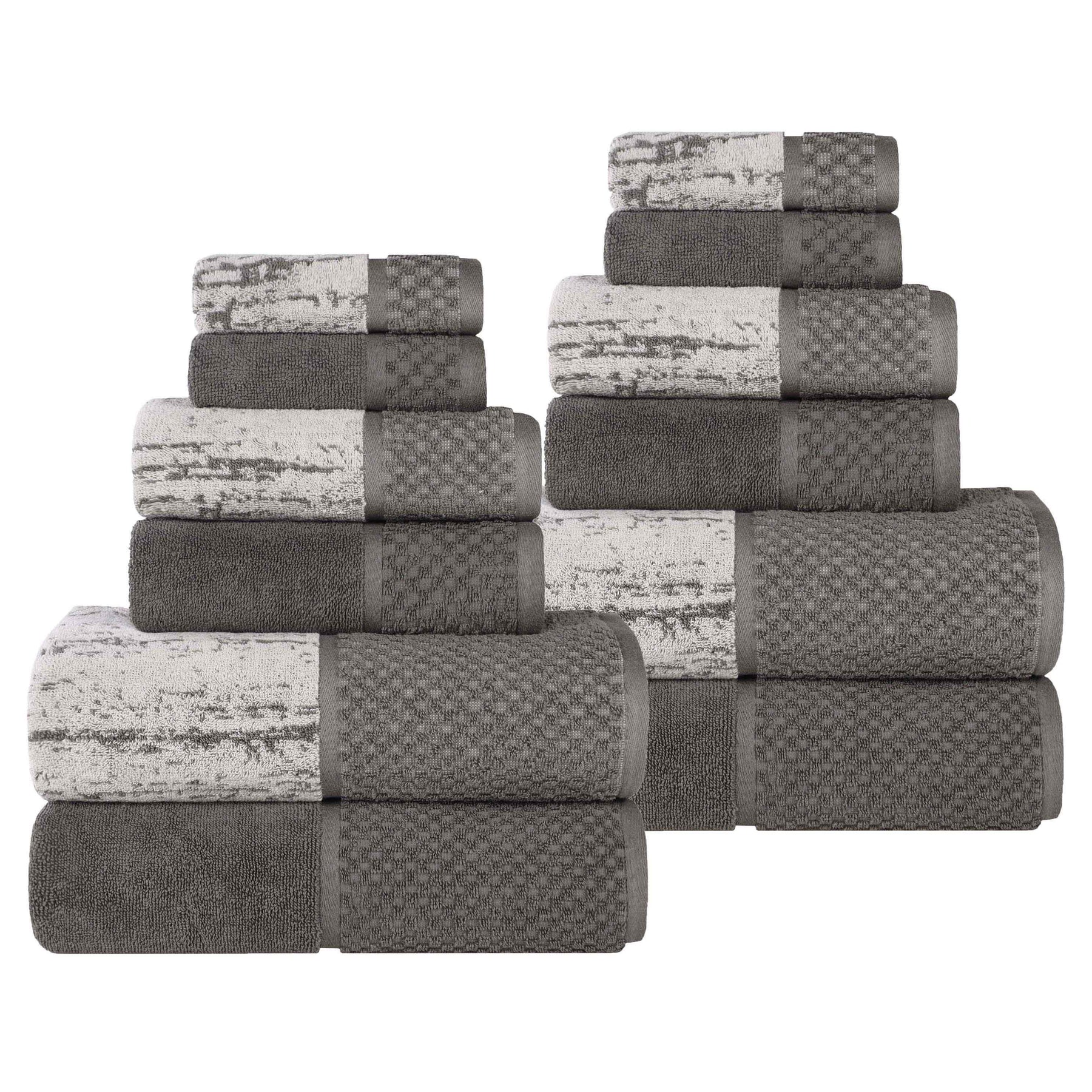 Lodie Cotton Jacquard Solid and Two-Toned 12 Piece Assorted Towel Set