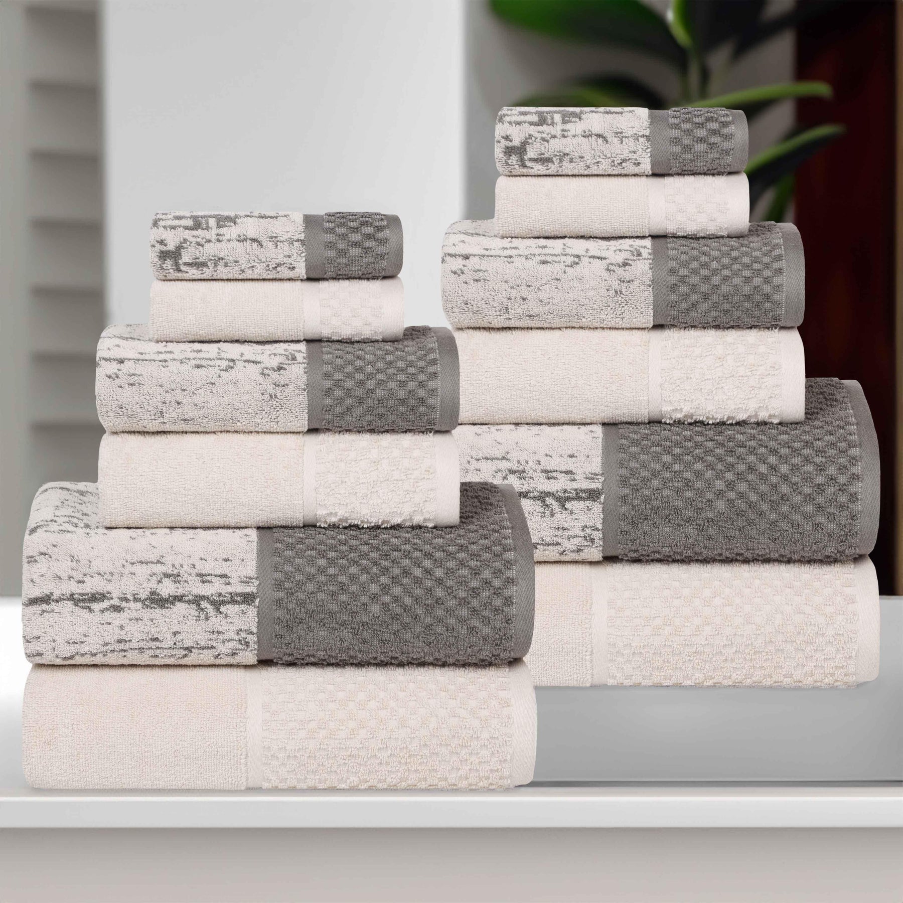 Lodie Cotton Jacquard Solid and Two-Toned 12 Piece Assorted Towel Set