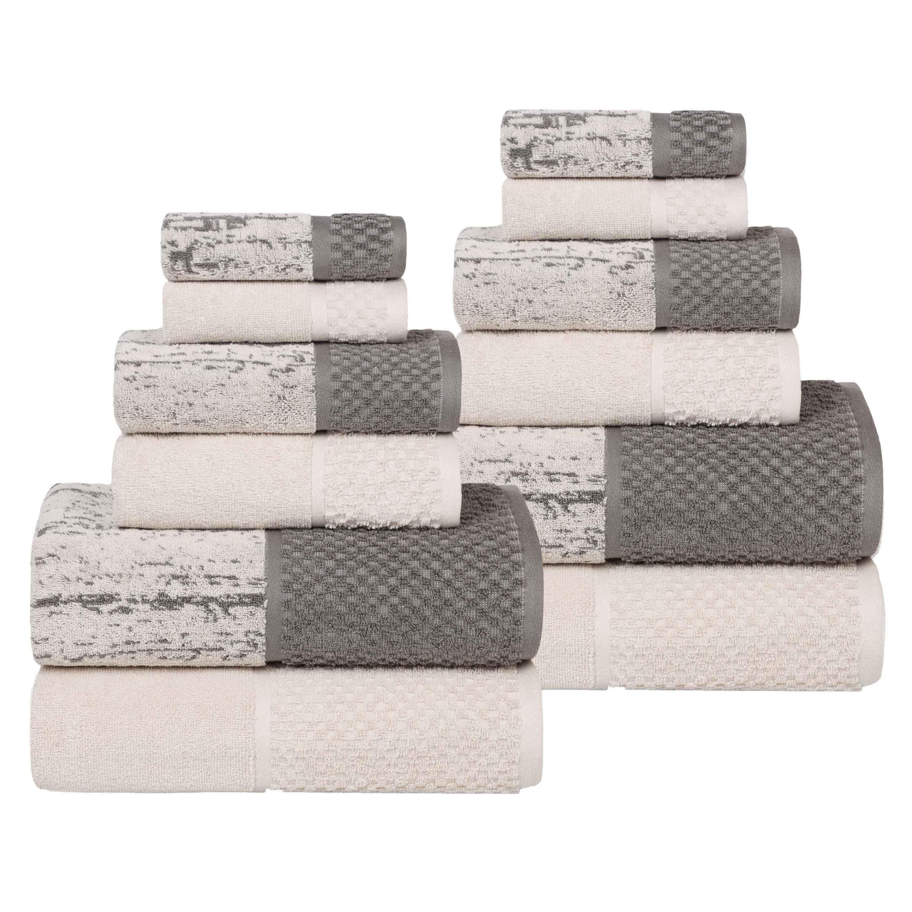 Lodie Cotton Jacquard Solid and Two-Toned 12 Piece Assorted Towel Set
