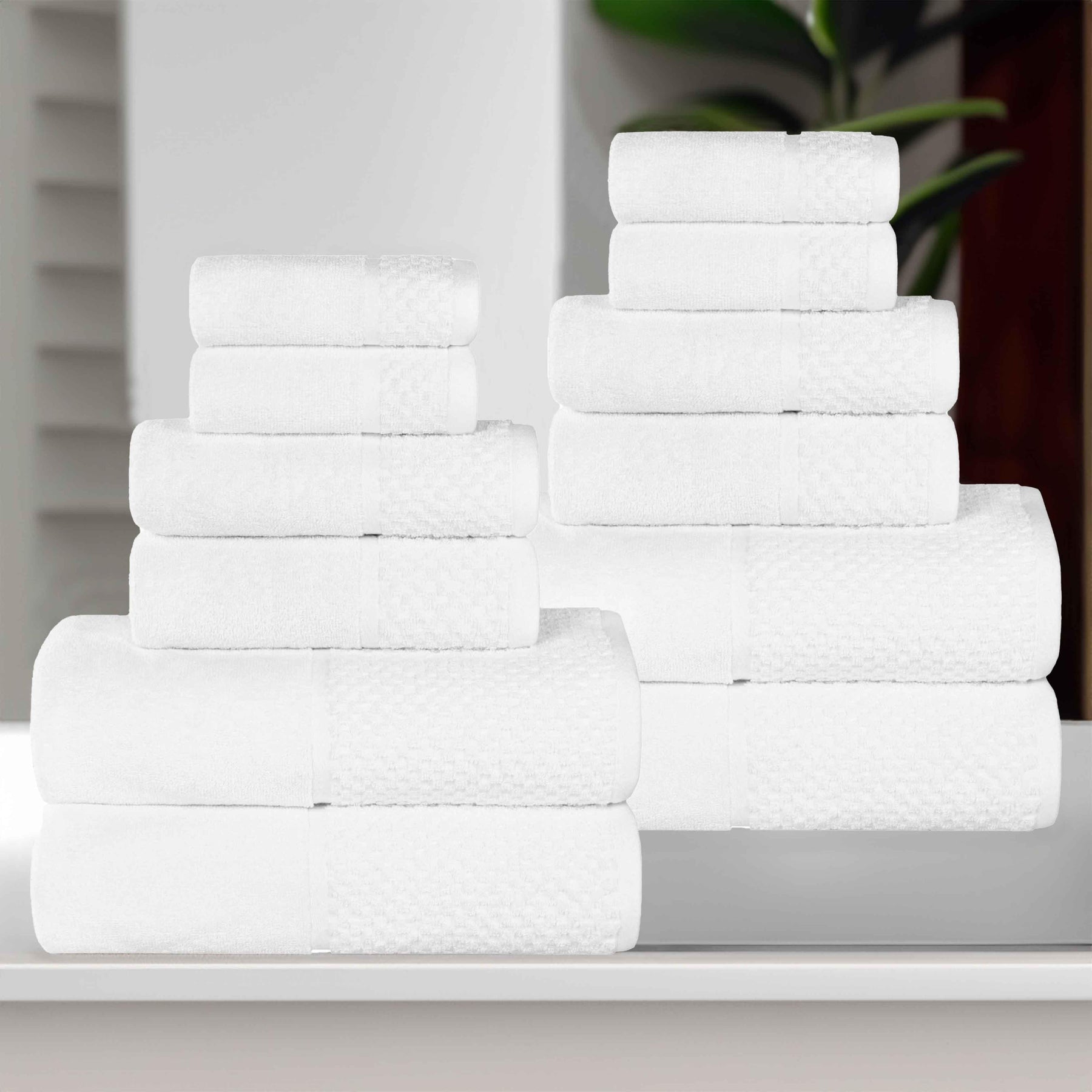 Lodie Cotton Jacquard Solid and Two-Toned 12 Piece Assorted Towel Set