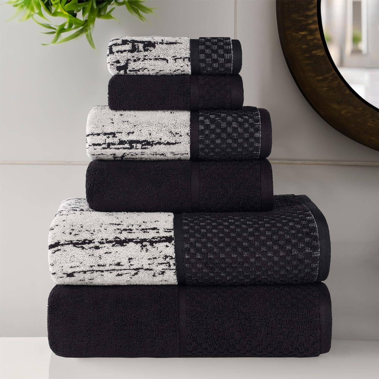 Lodie Cotton Jacquard Solid and Two-Toned 6 Piece Assorted Towel Set