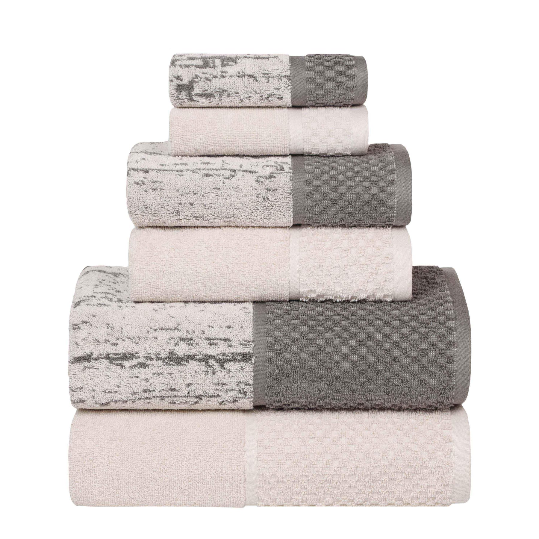 Lodie Cotton Jacquard Solid and Two-Toned 6 Piece Assorted Towel Set