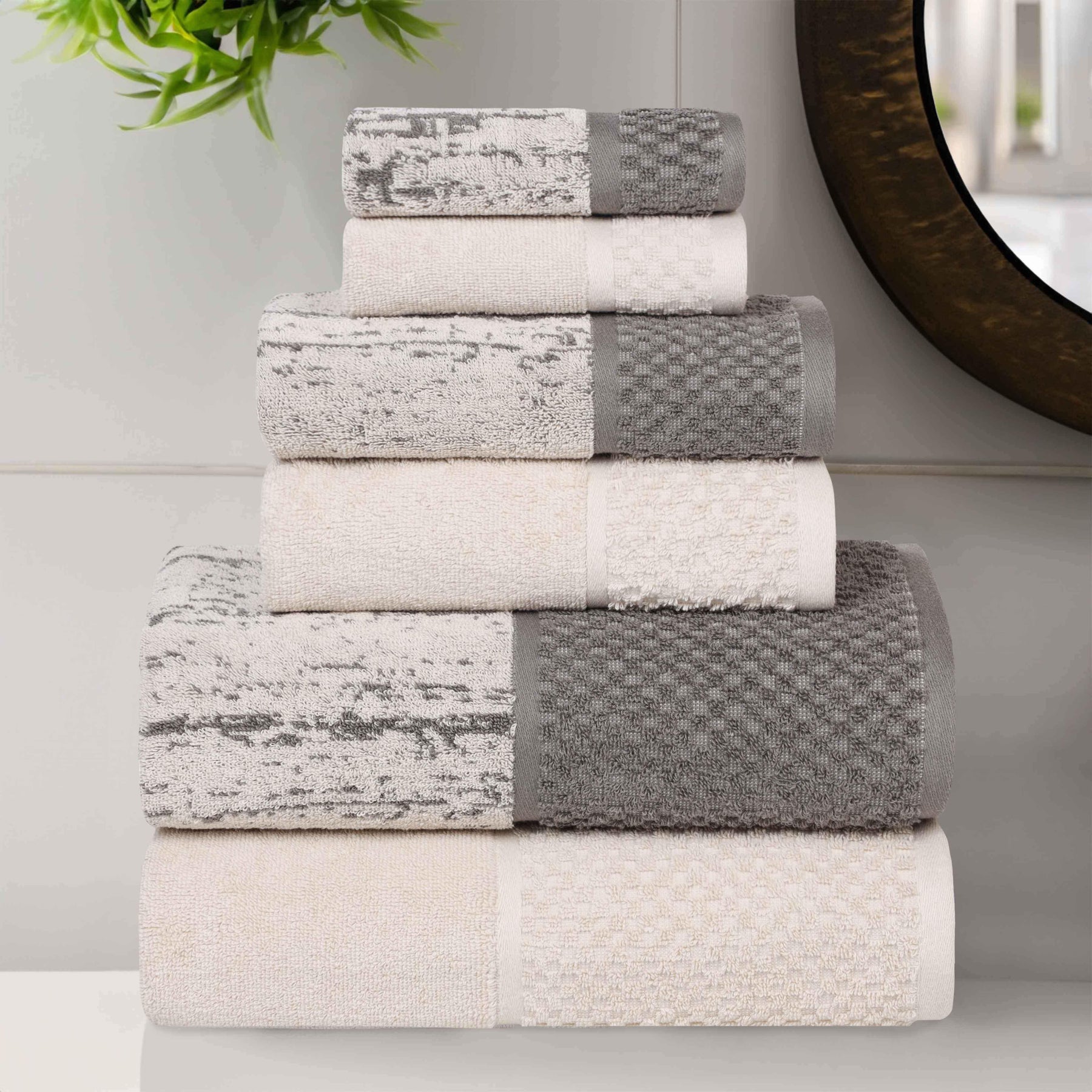 Lodie Cotton Jacquard Solid and Two-Toned 6 Piece Assorted Towel Set