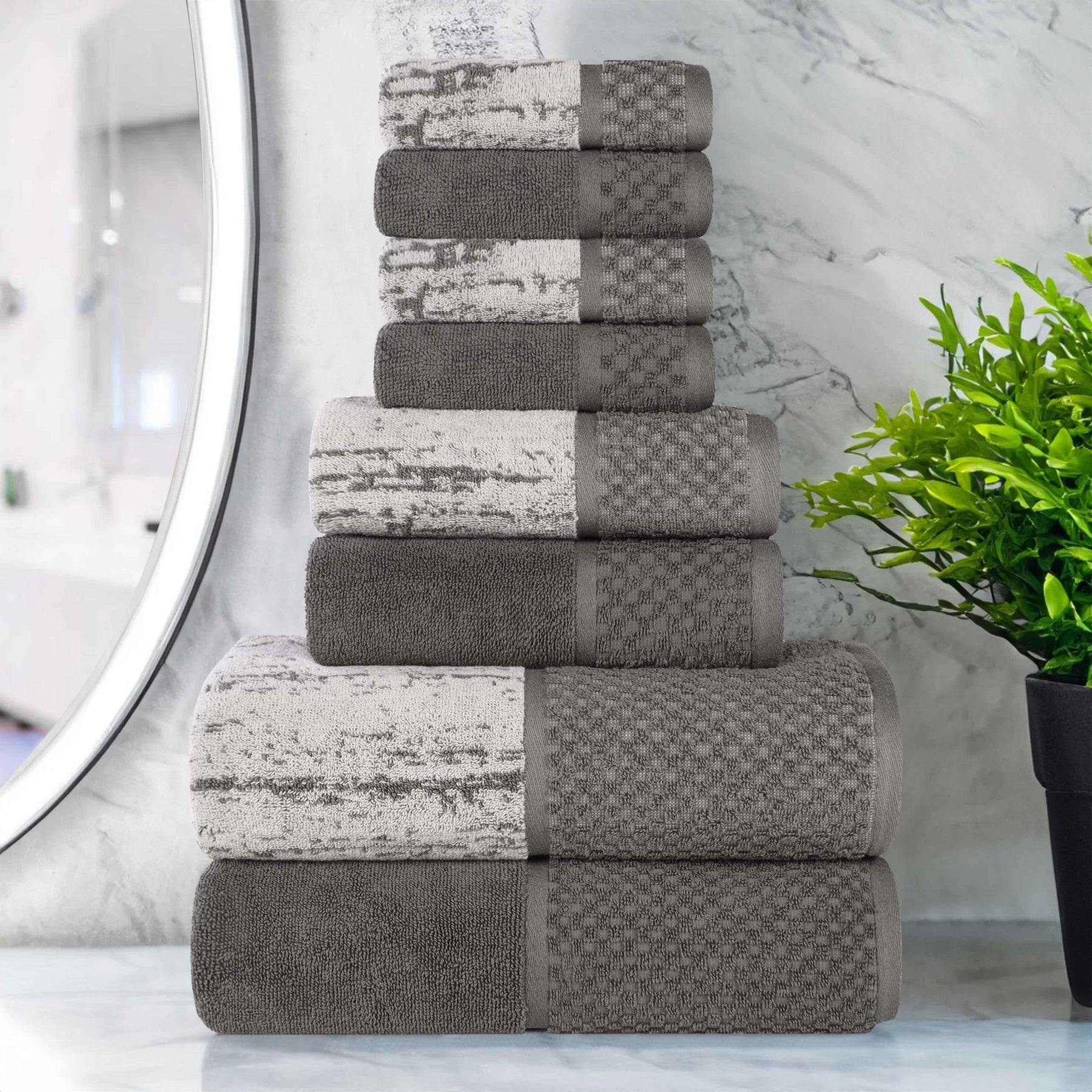 Lodie Cotton Jacquard Solid and Two-Toned 8 Piece Assorted Towel Set