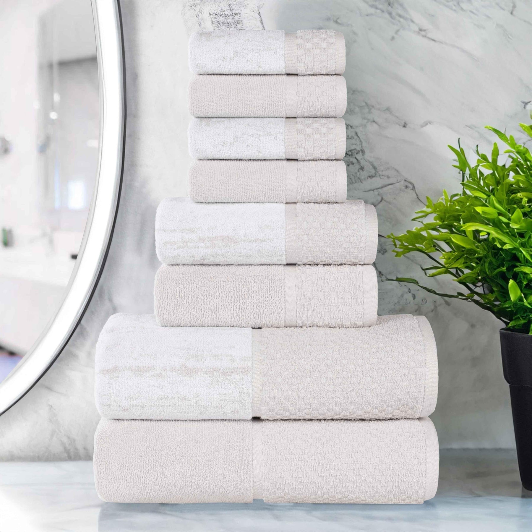 Lodie Cotton Jacquard Solid and Two-Toned 8 Piece Assorted Towel Set
