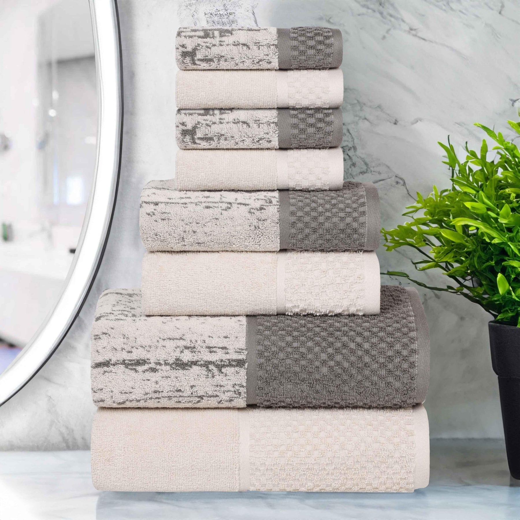 Lodie Cotton Jacquard Solid and Two-Toned 8 Piece Assorted Towel Set