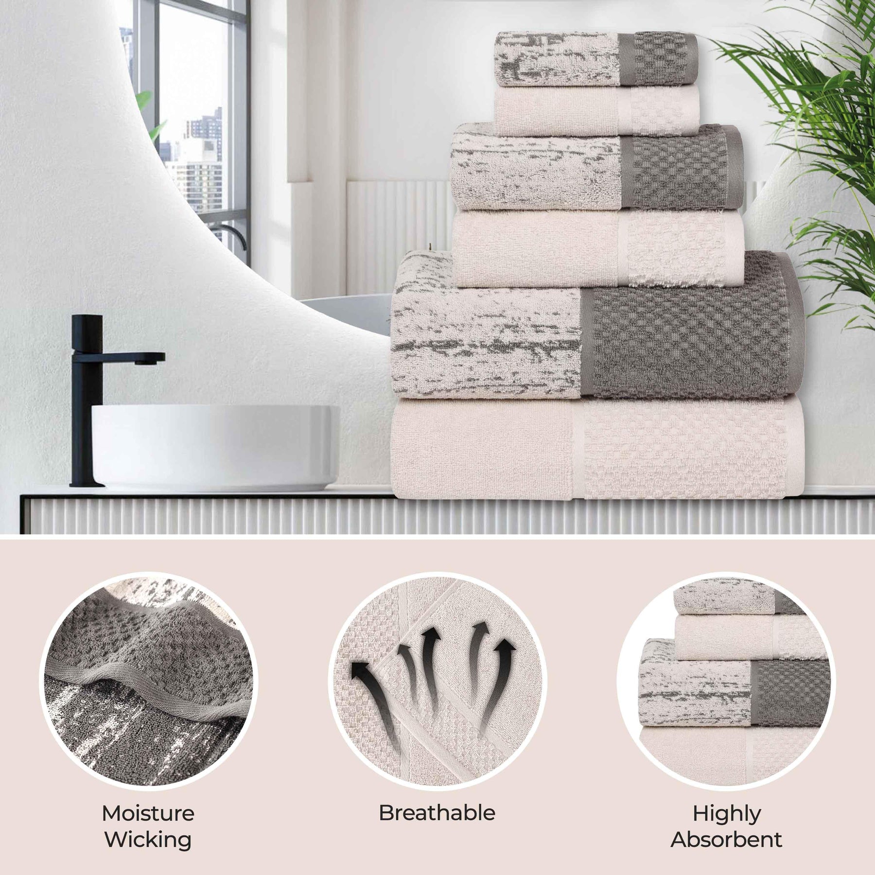 Lodie Cotton Jacquard Solid and Two-Toned 8 Piece Assorted Towel Set