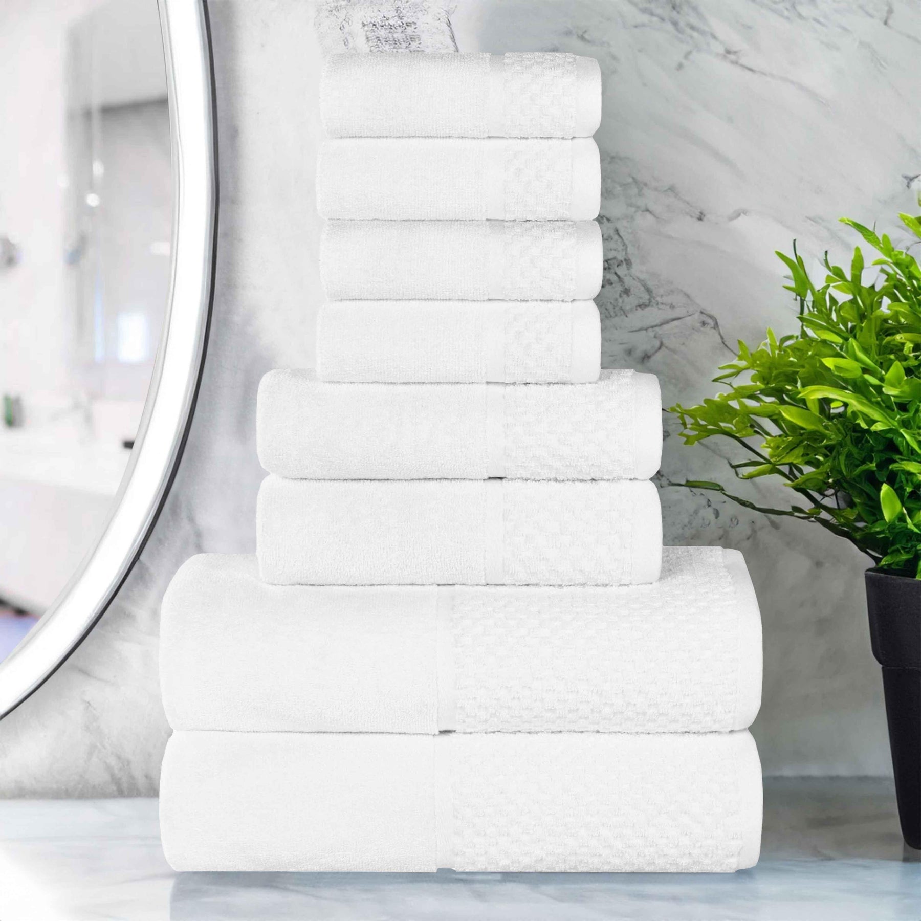 Lodie Cotton Jacquard Solid and Two-Toned 8 Piece Assorted Towel Set