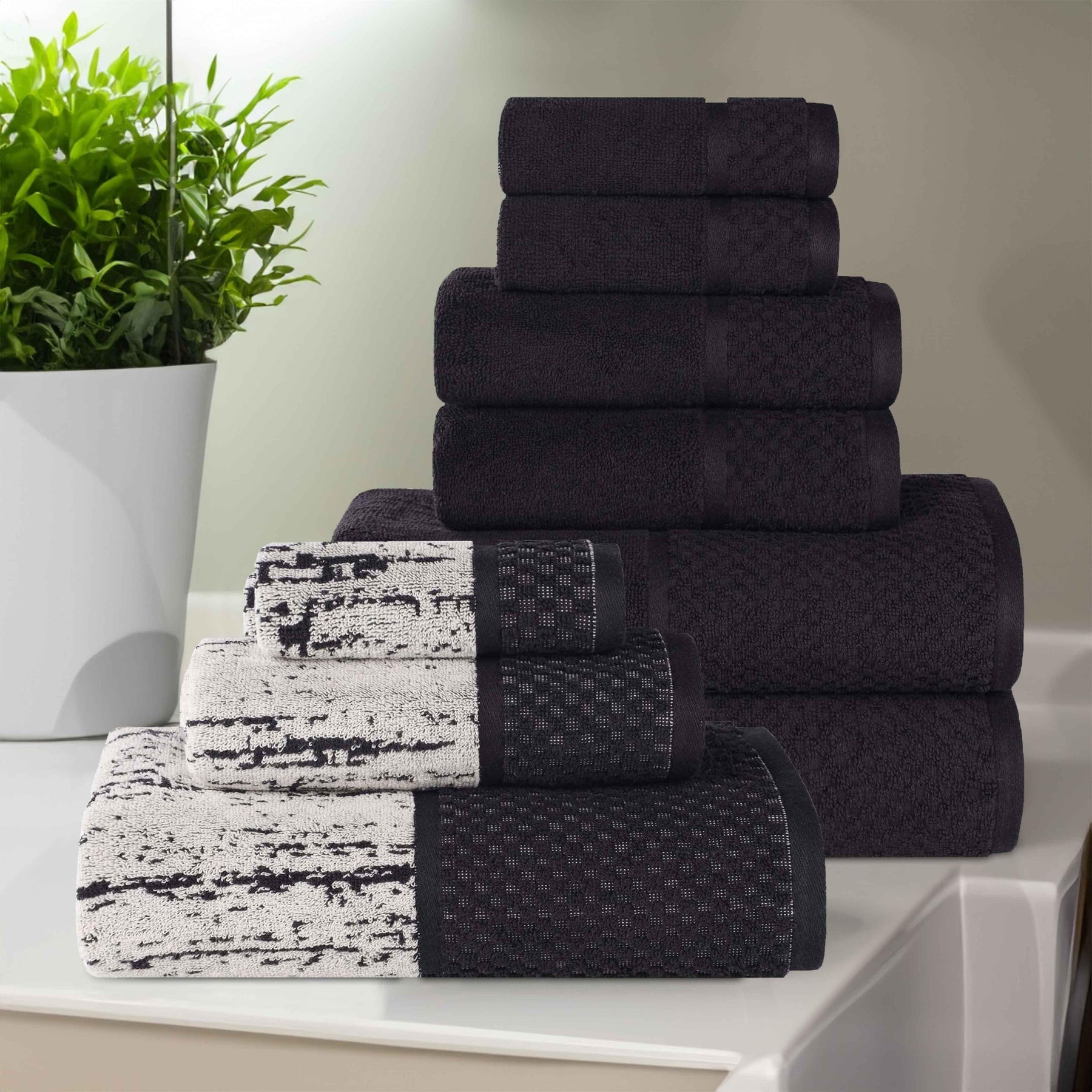 Lodie Cotton Jacquard Solid and Two-Toned 9 Piece Assorted Towel Set