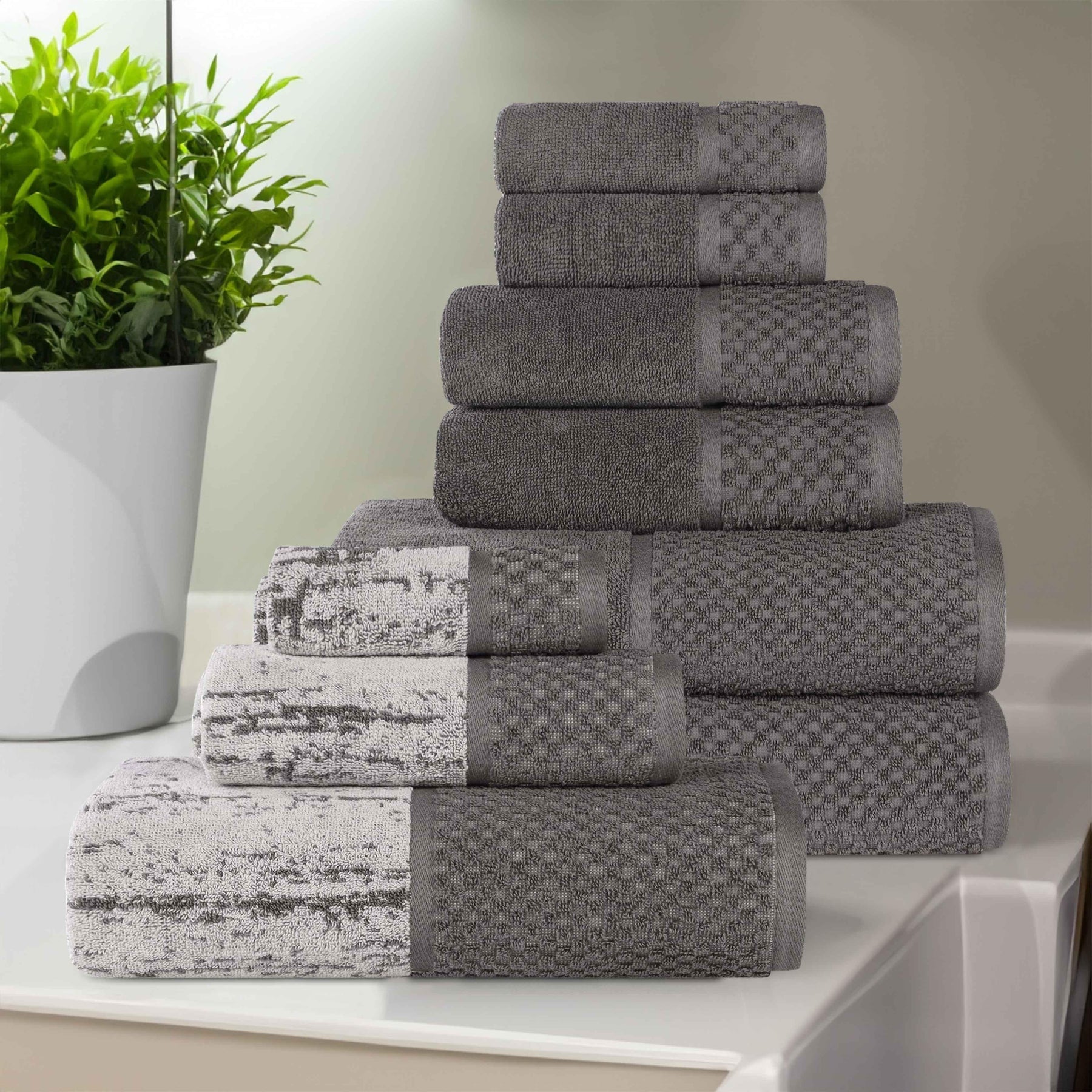 Lodie Cotton Jacquard Solid and Two-Toned 9 Piece Assorted Towel Set