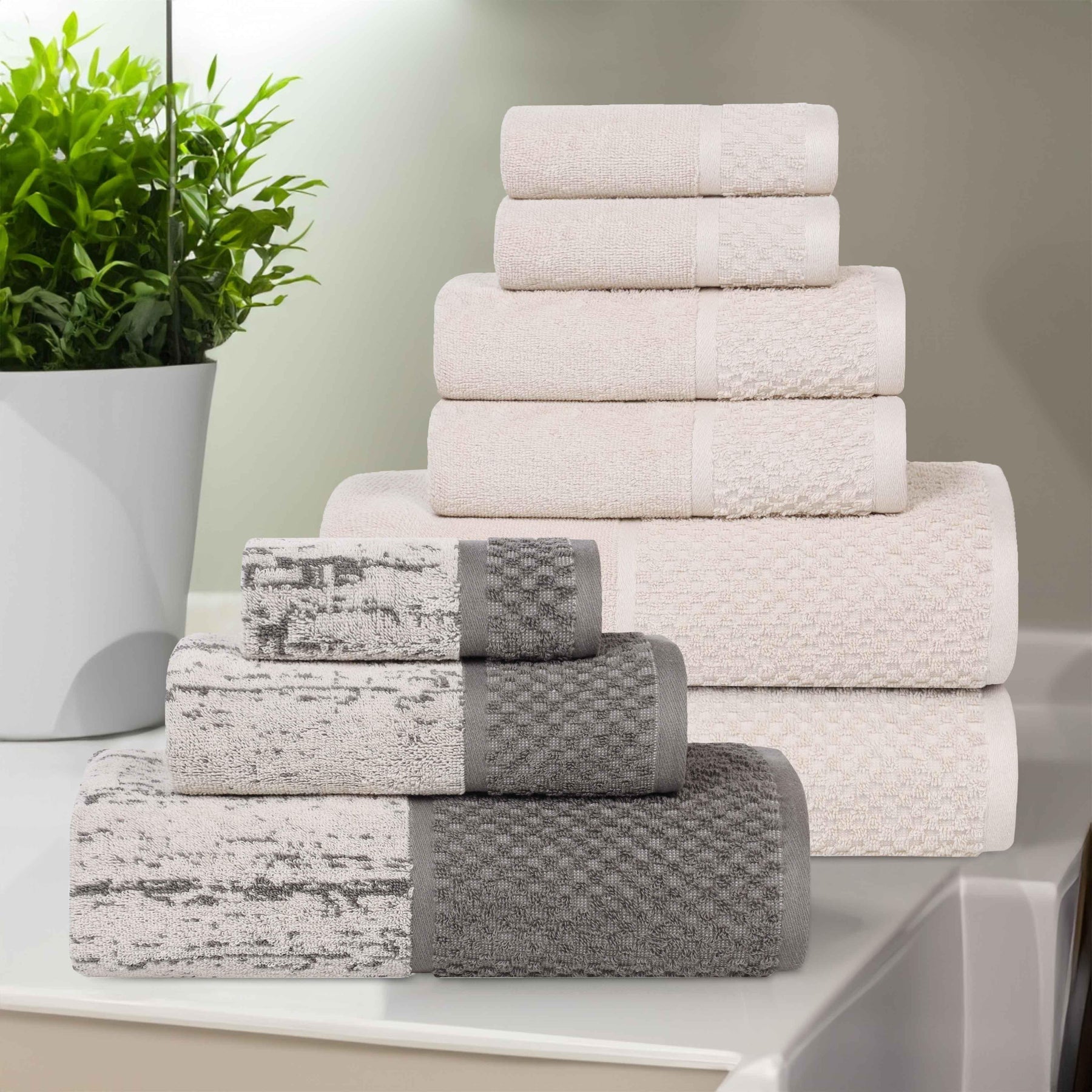 Lodie Cotton Jacquard Solid and Two-Toned 9 Piece Assorted Towel Set