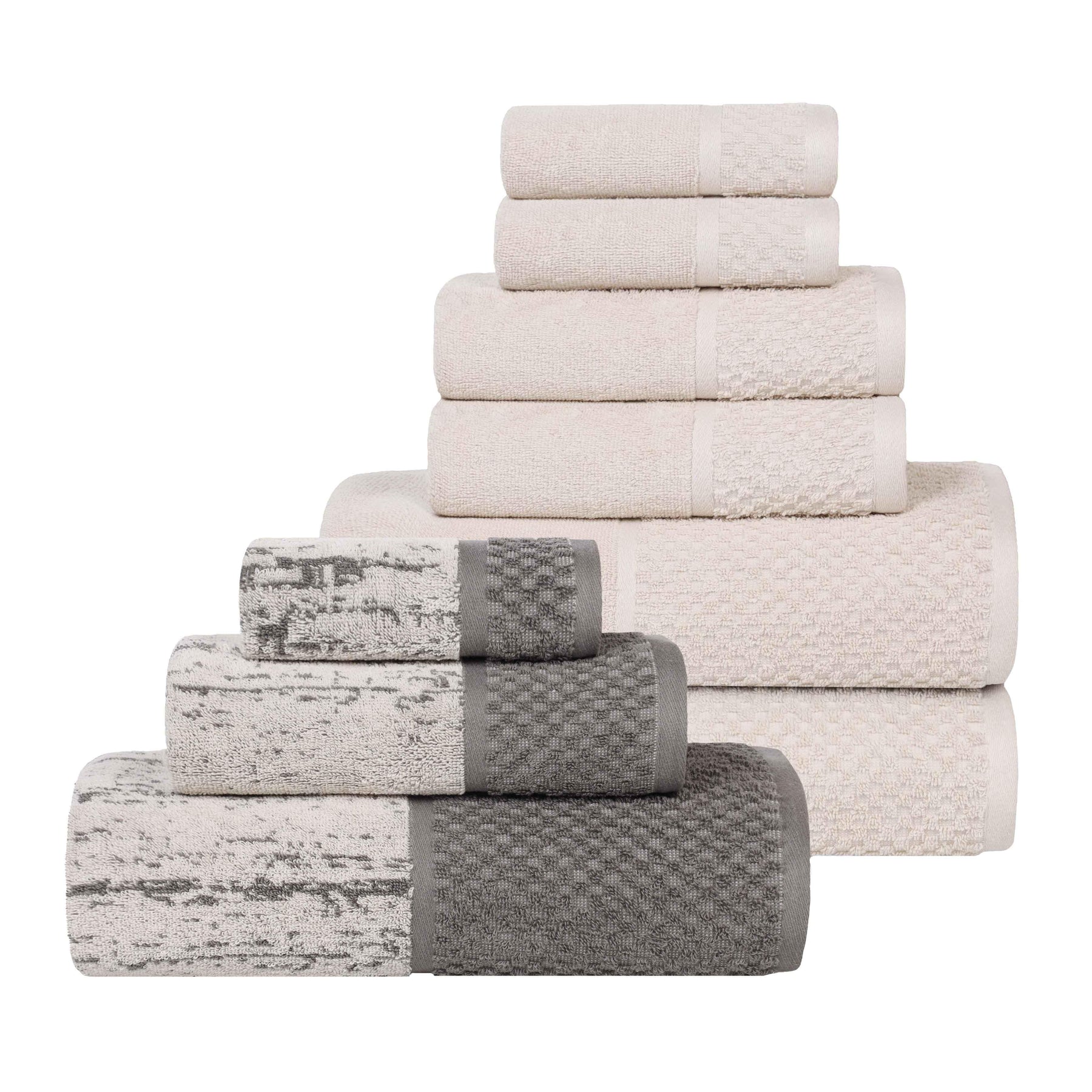 Lodie Cotton Jacquard Solid and Two-Toned 9 Piece Assorted Towel Set