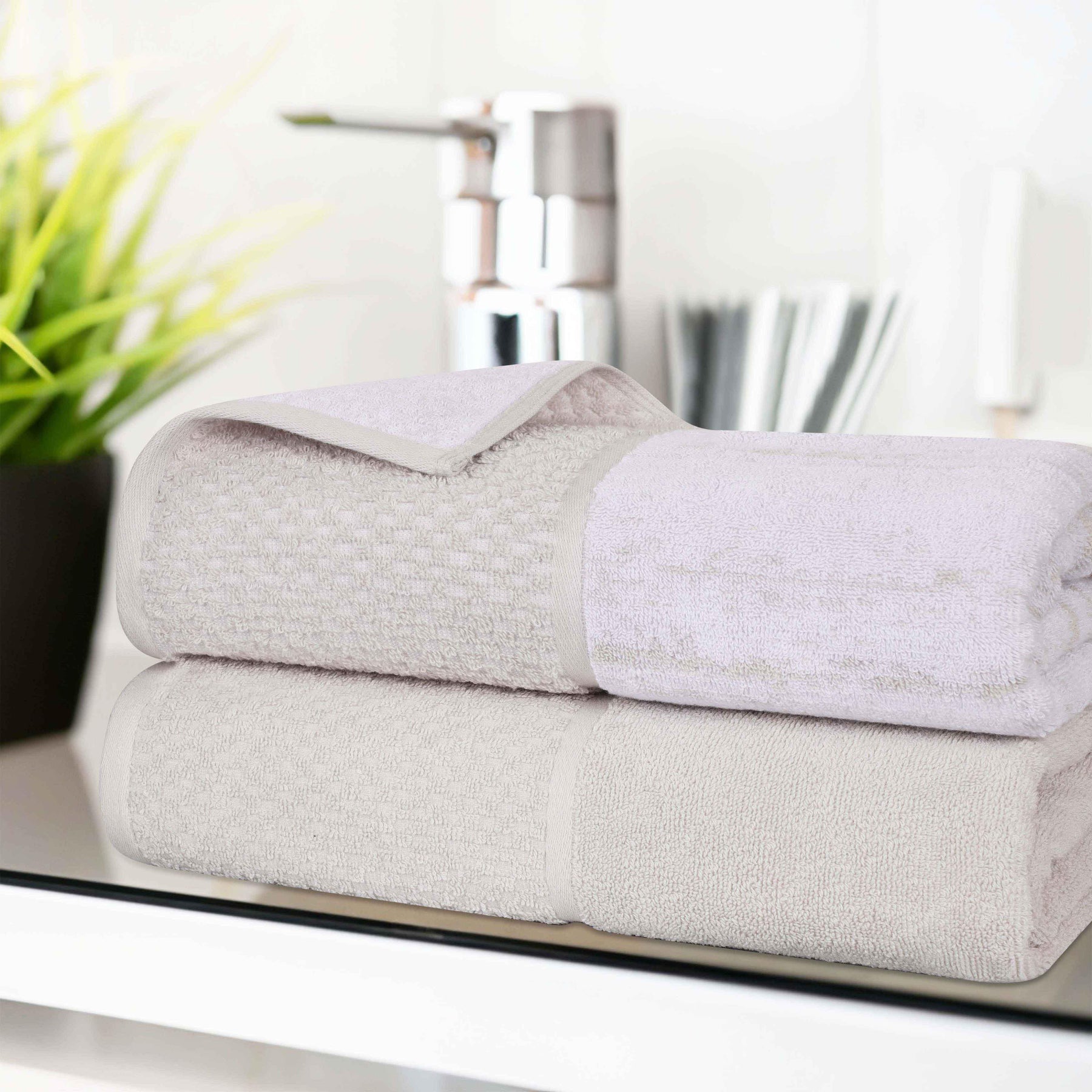 Lodie Cotton Jacquard Solid and Two-Toned Bath Sheet Set of 2