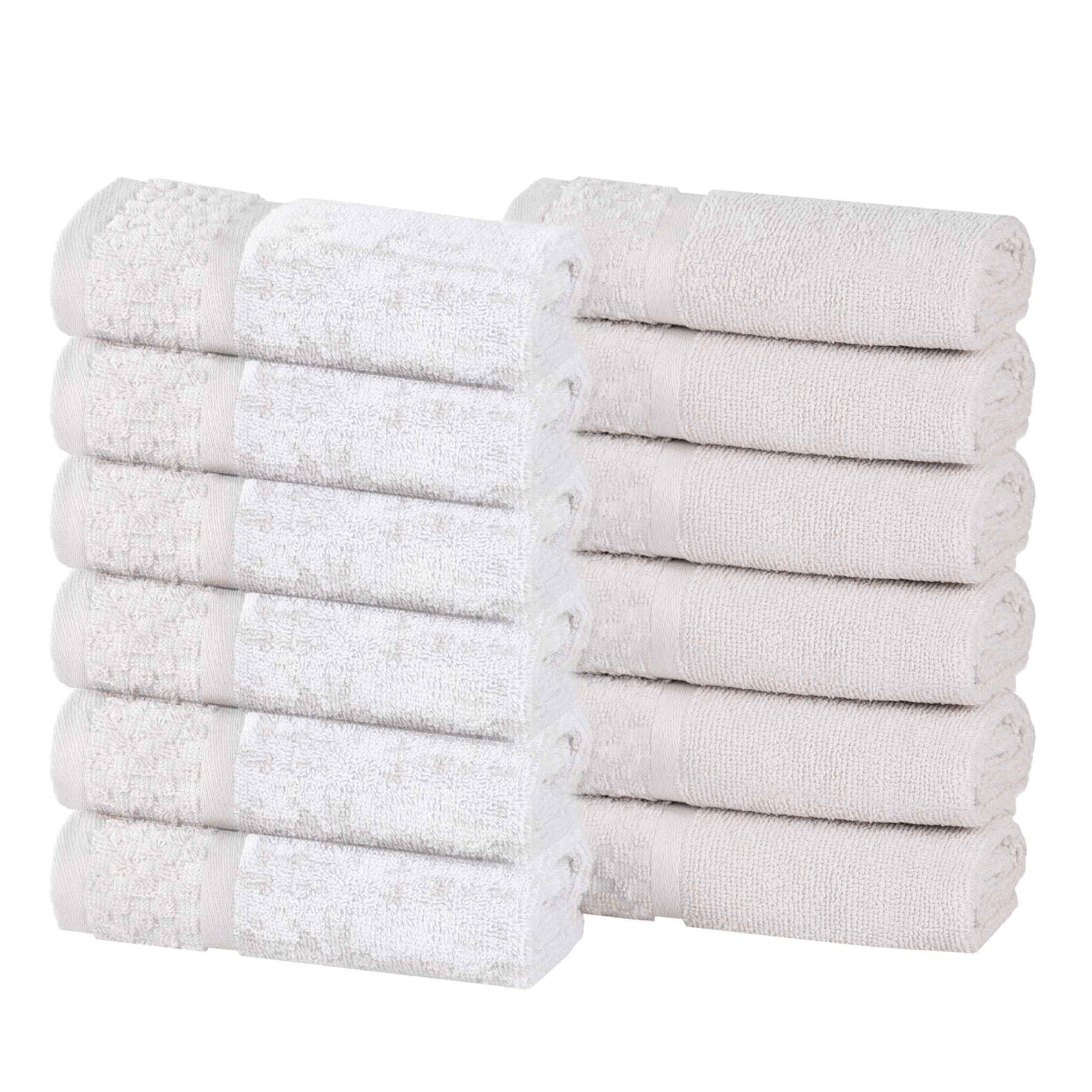 Lodie Cotton Jacquard Solid and Two-Toned Face Towel Washcloth Set of 12