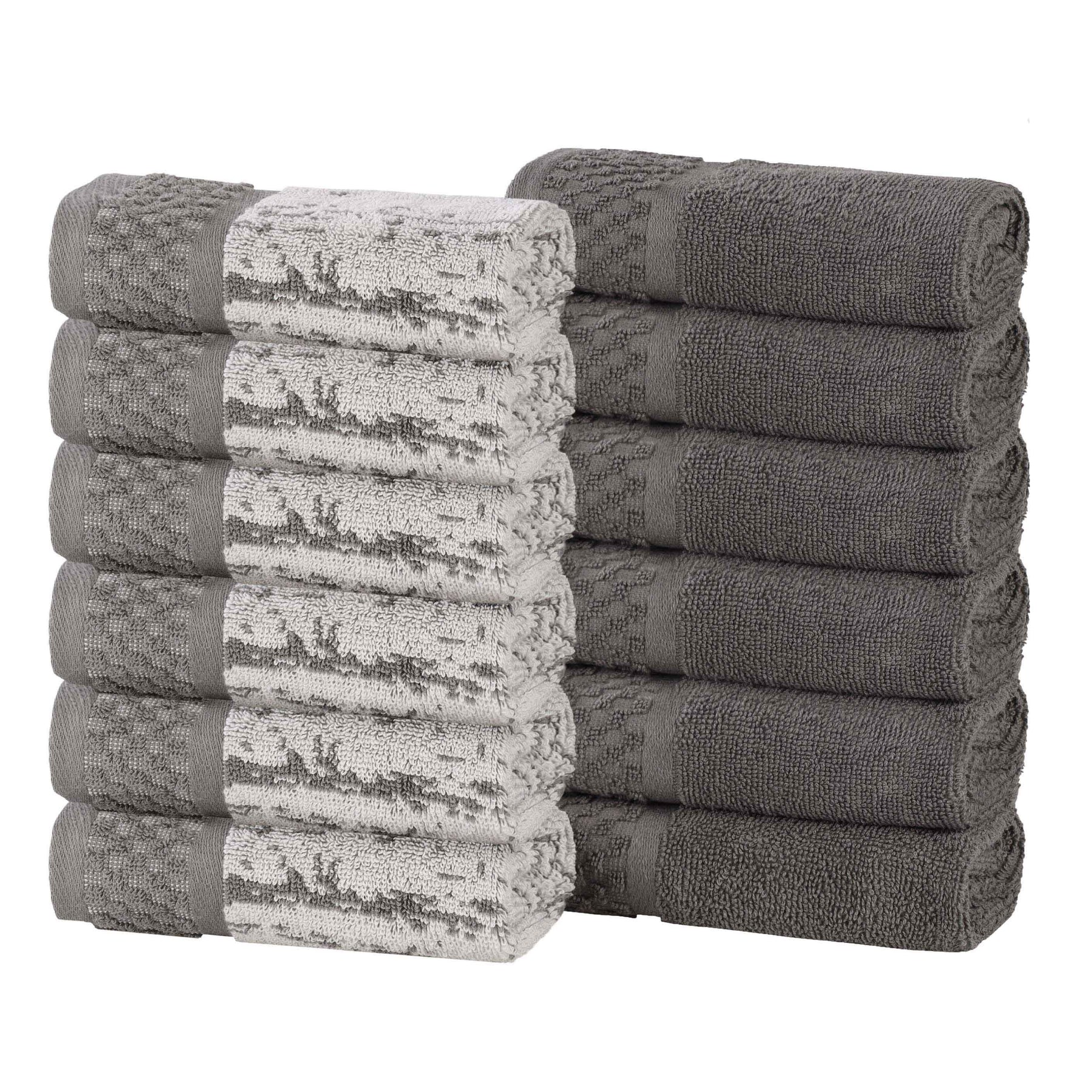 Lodie Cotton Jacquard Solid and Two-Toned Face Towel Washcloth Set of 12