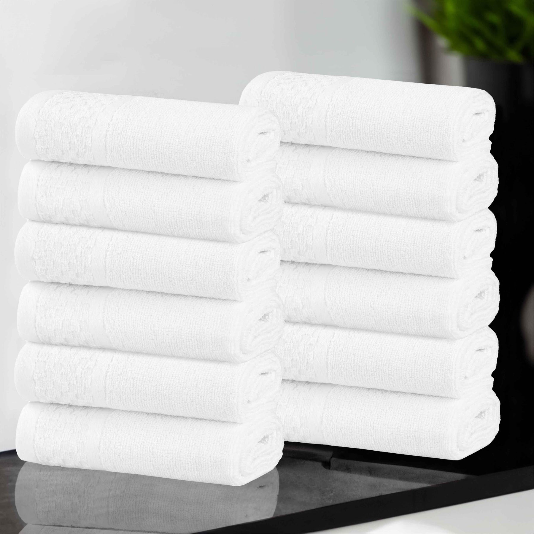 Lodie Cotton Jacquard Solid and Two-Toned Face Towel Washcloth Set of 12
