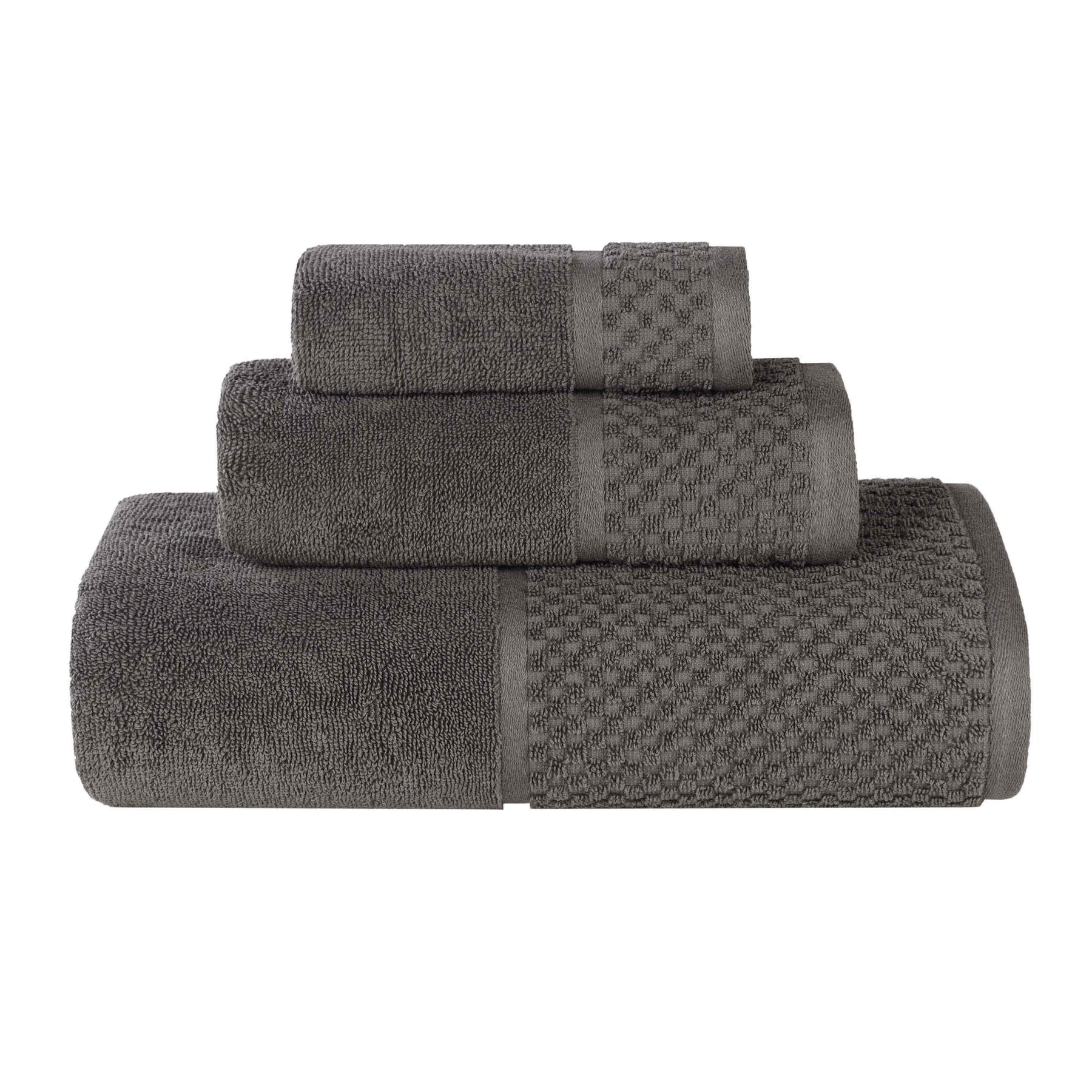 Lodie Cotton Plush Absorbent Jacquard Solid 3 Piece Assorted Towel Set