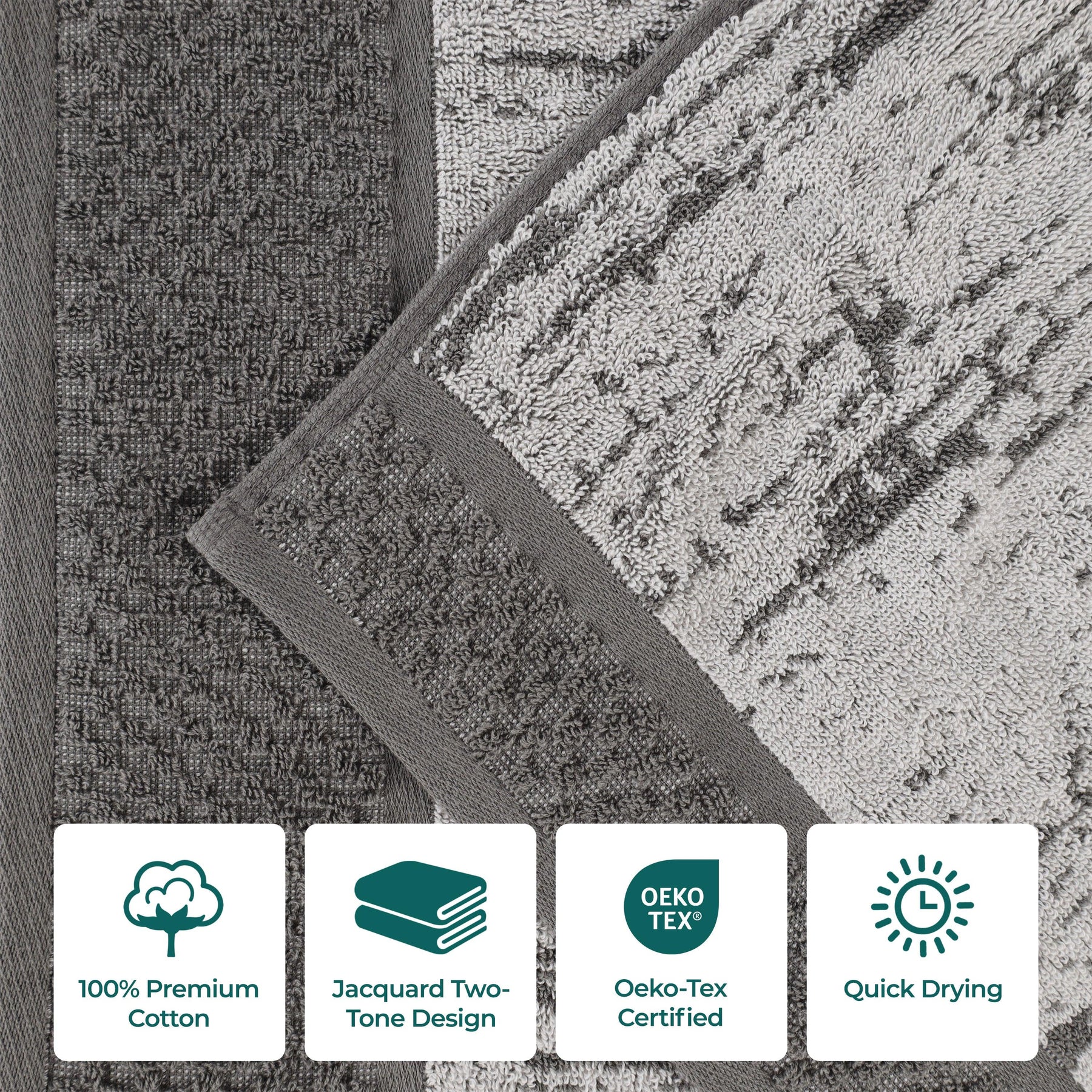 Lodie Cotton Plush Absorbent Jacquard Solid 3 Piece Assorted Towel Set