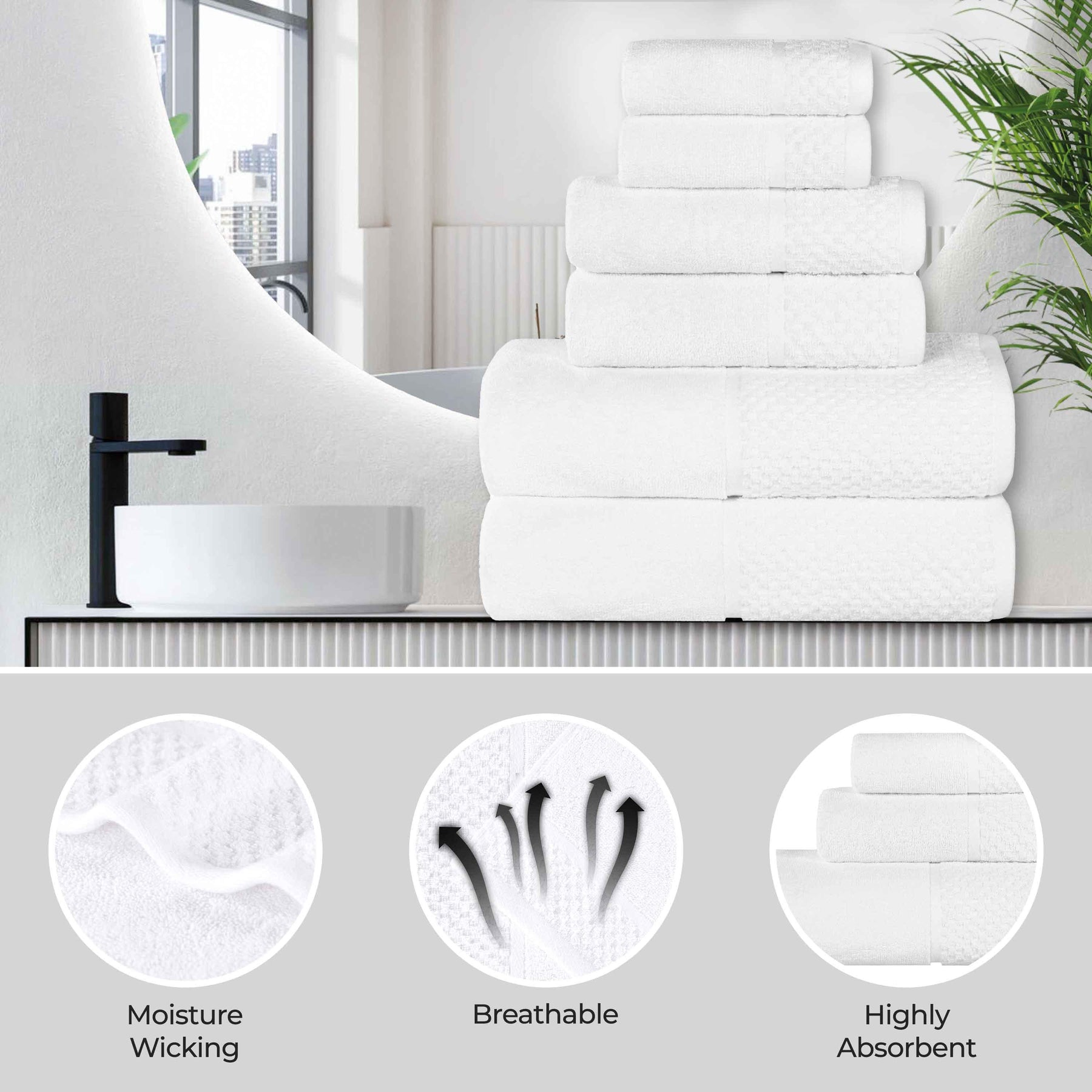 Lodie Cotton Plush Absorbent Jacquard Solid 3 Piece Assorted Towel Set