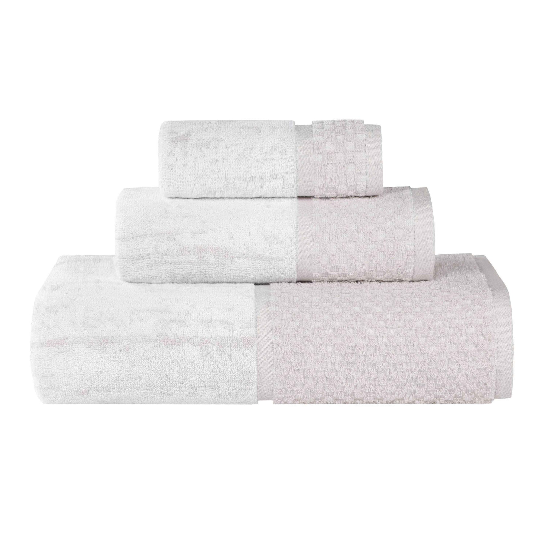 Lodie Cotton Plush Soft Jacquard Two-Toned 3 Piece Assorted Towel Set