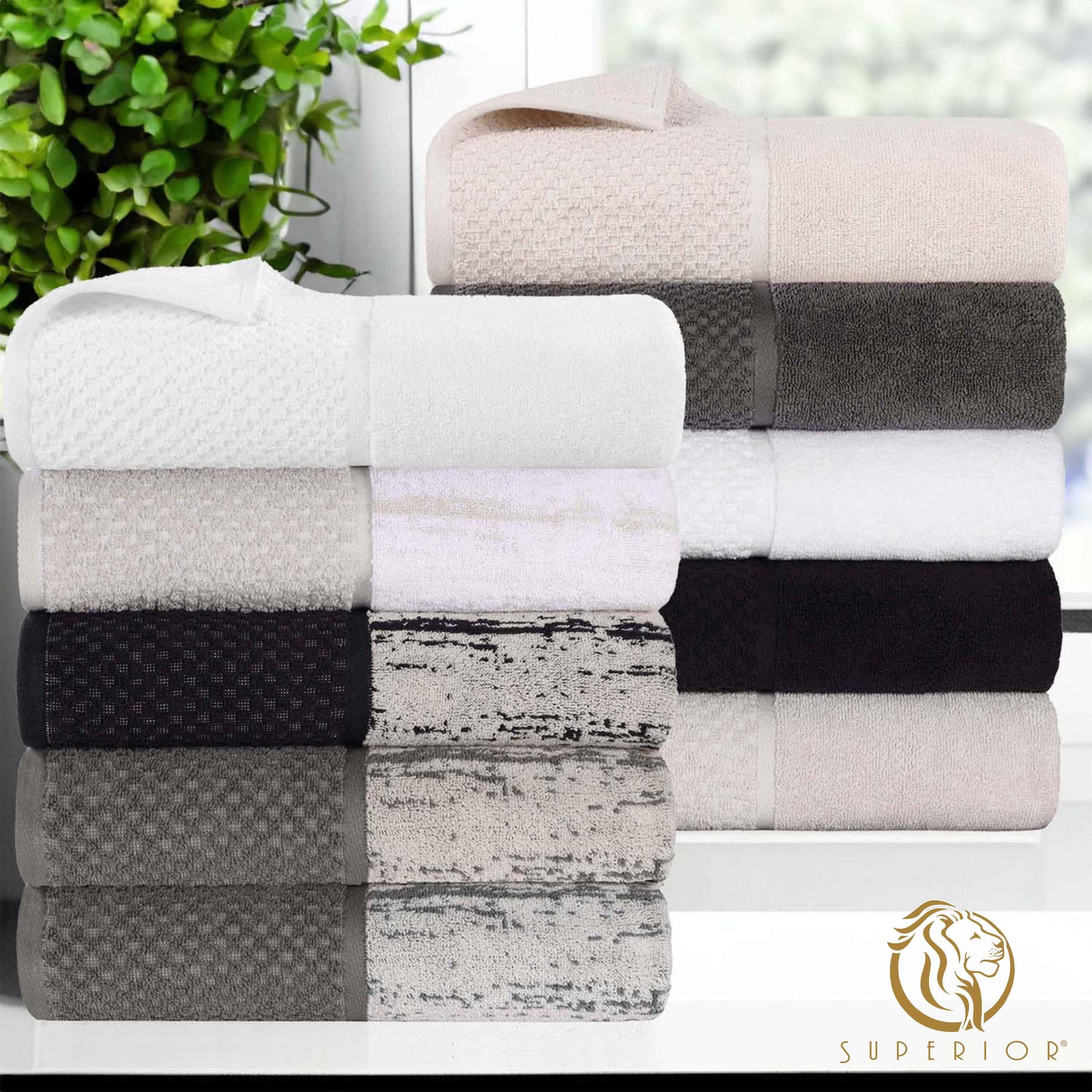 Lodie Cotton Plush Soft Jacquard Two-Toned 3 Piece Assorted Towel Set