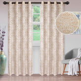 Lotus Jacquard Floral Damask Semi Sheer Curtain Panel Set
