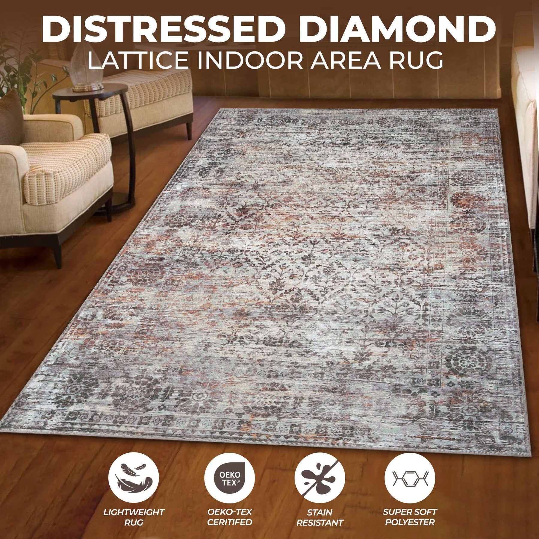Macaw Diamond Lattice Non-Slip Washable Indoor Area Rugs or Runner Rug