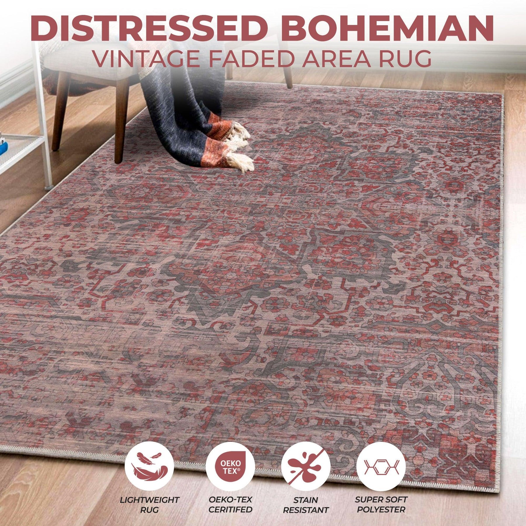 Manakin Bohemian Medallion Non-Slip Washable Indoor Area Rug
